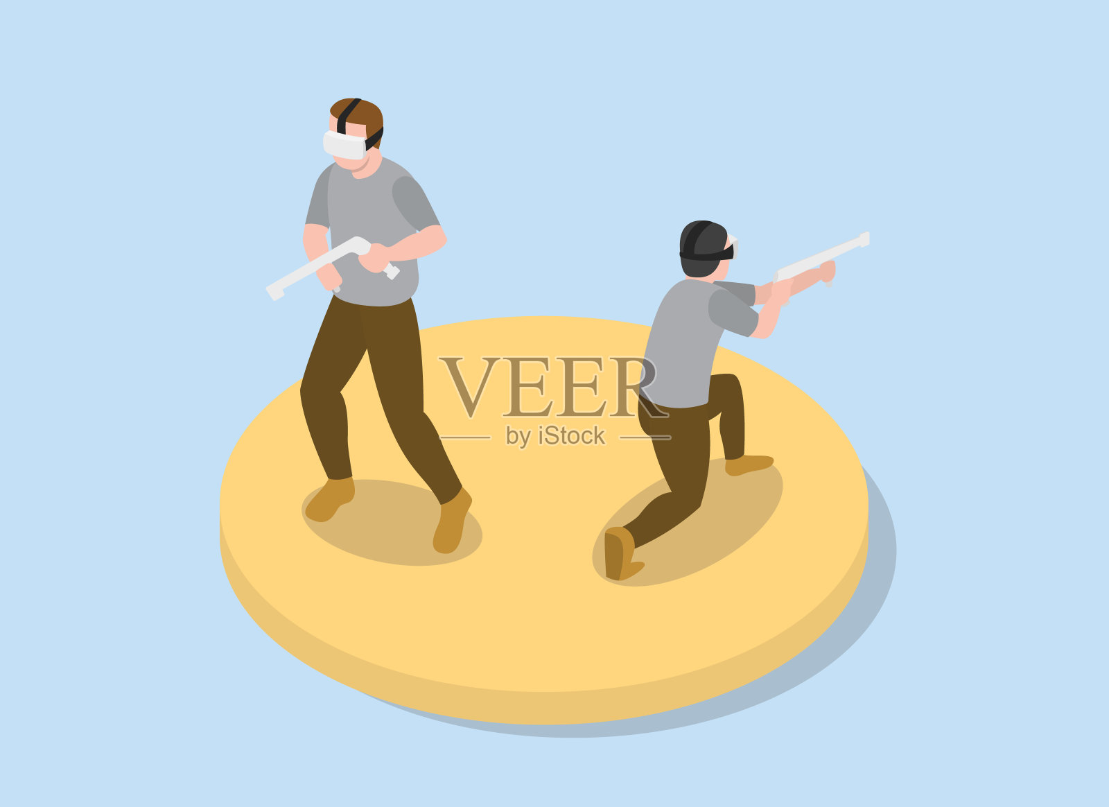 Vr虚拟现实游戏射击兵模拟用现代风格等距矢量插画图片素材