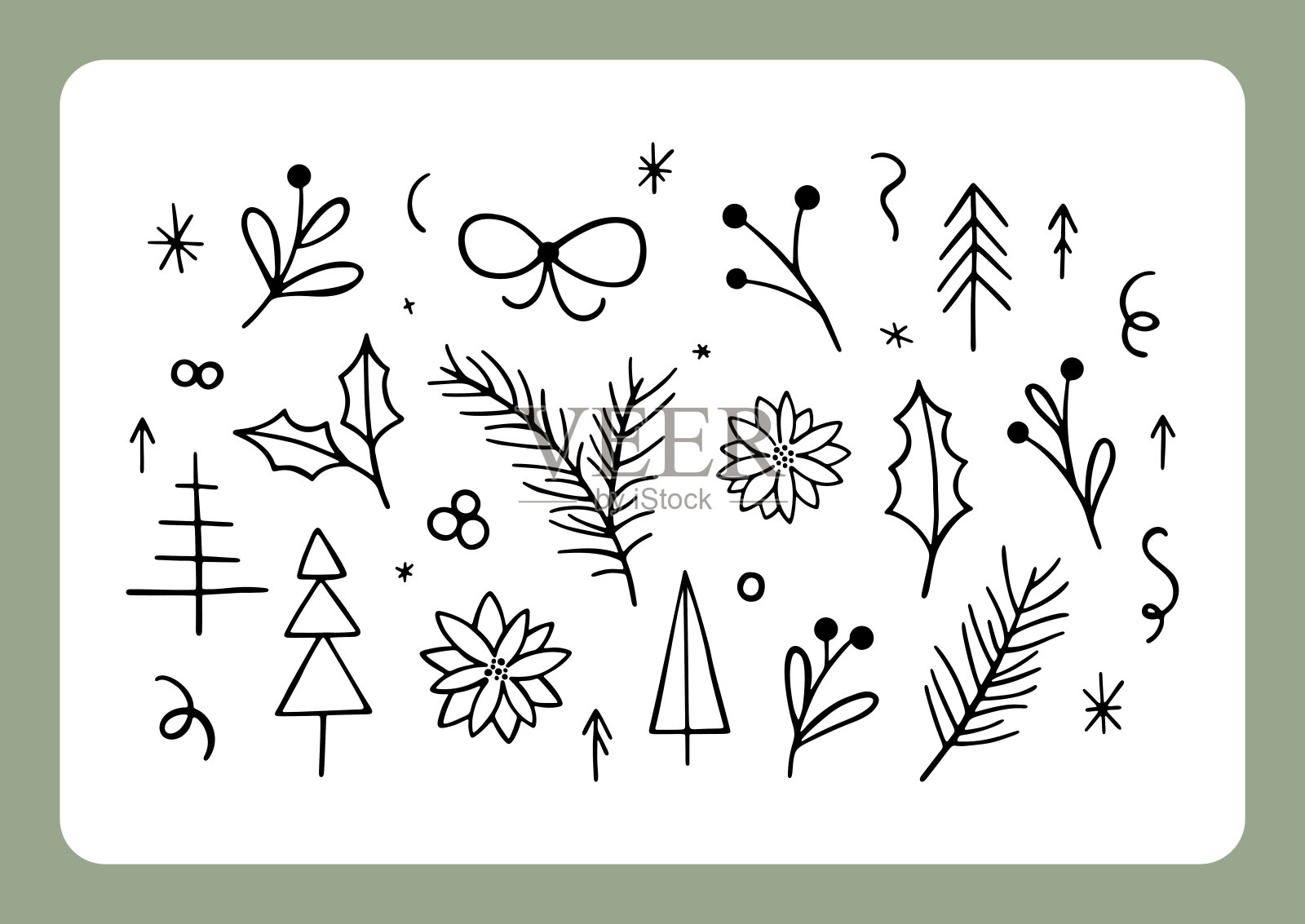 手绘圣诞花元素插画图片素材