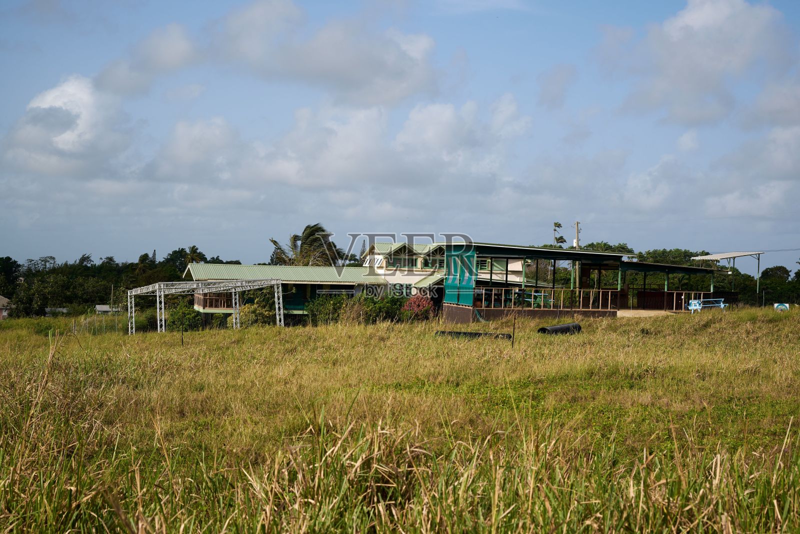 坐落在草地上的乡村度假别墅照片摄影图片