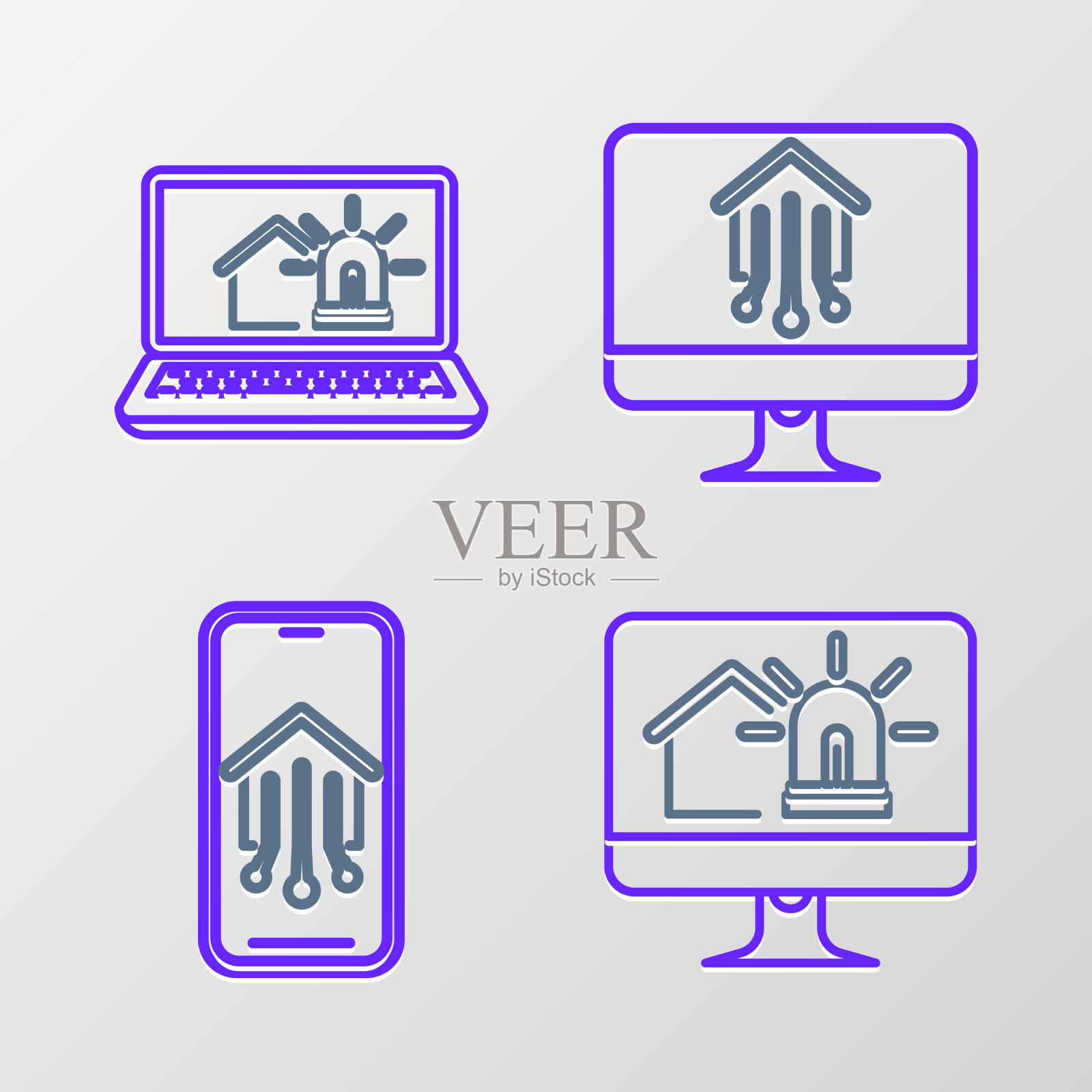 设置线电脑显示器与智能屋和图标素材