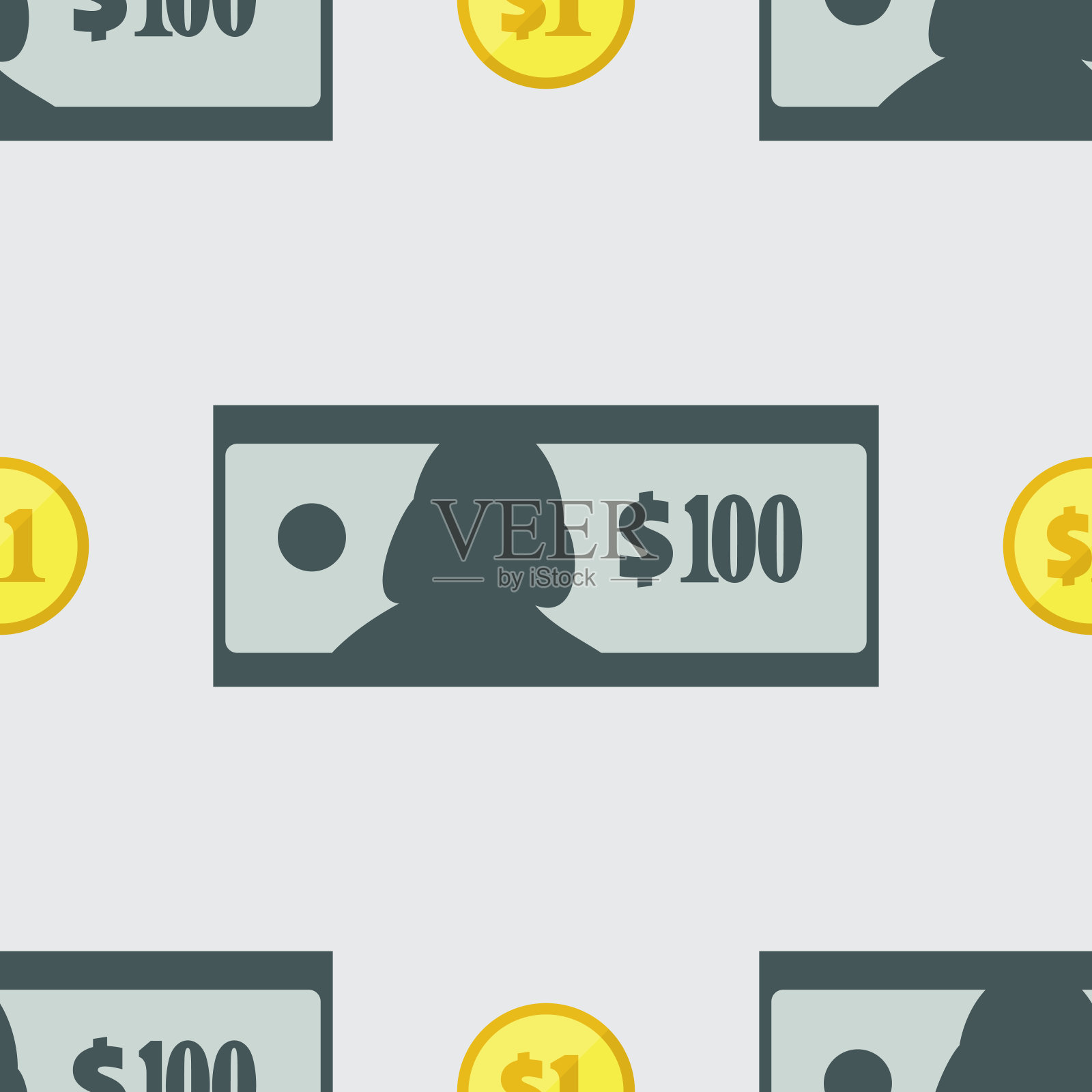 美元纸币和金币无缝模式插画图片素材