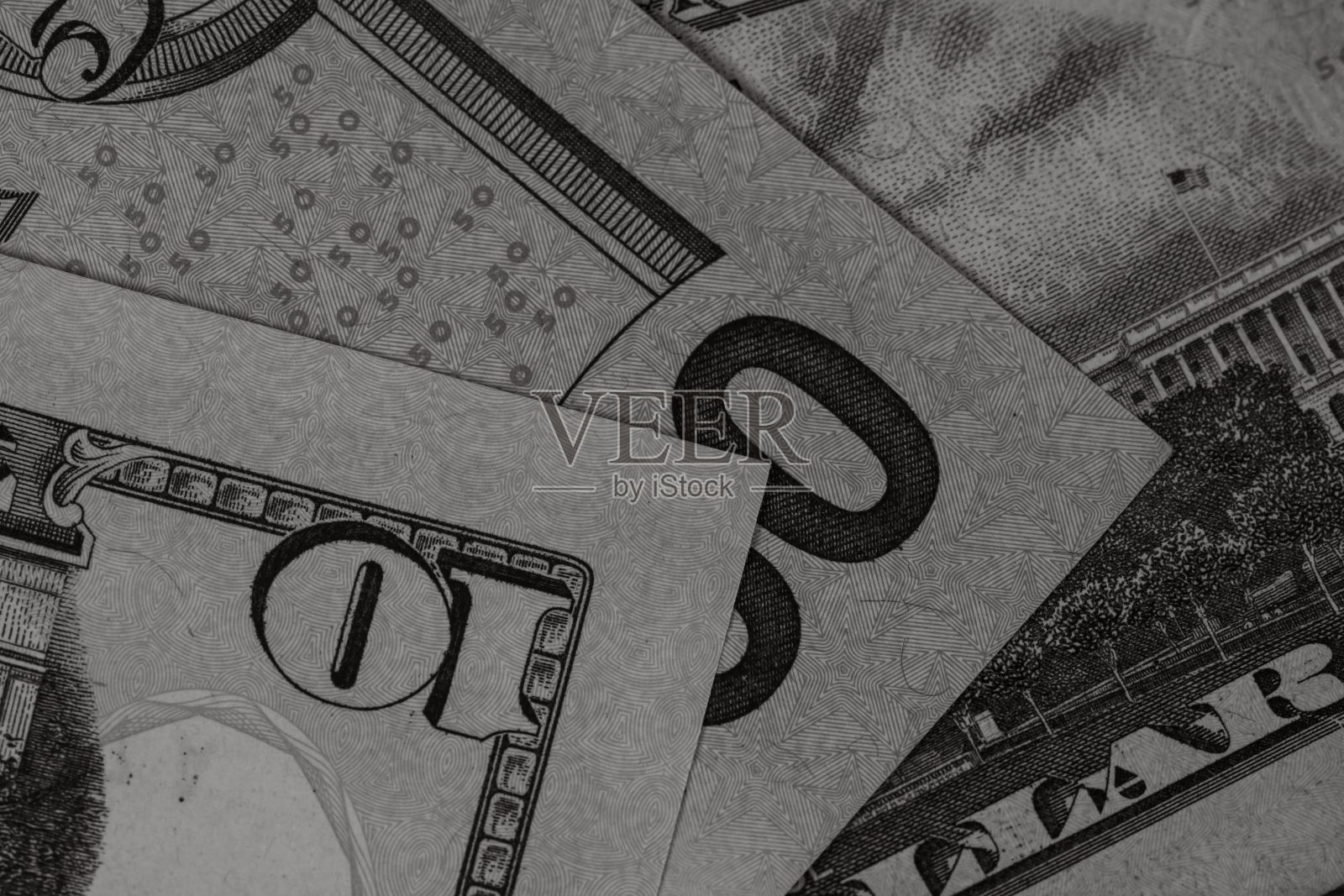 特写黑白照片的细节钞票纸照片摄影图片