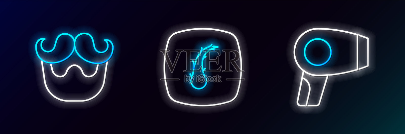 集行吹风机胡子和胡子与人图标素材