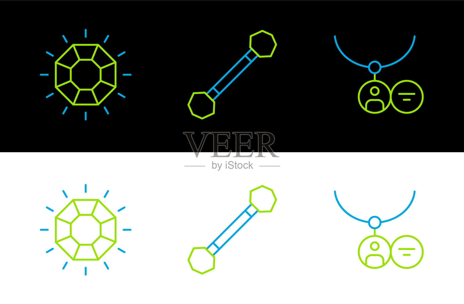 设置行吊坠项链钻石和穿孔图标素材