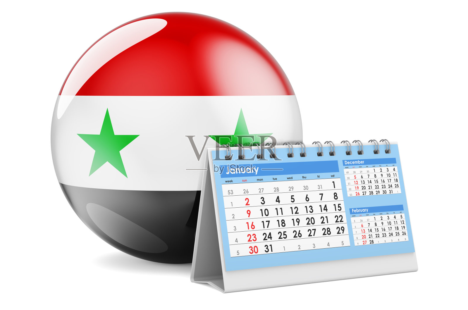 带有叙利亚国旗的台历。三维渲染照片摄影图片