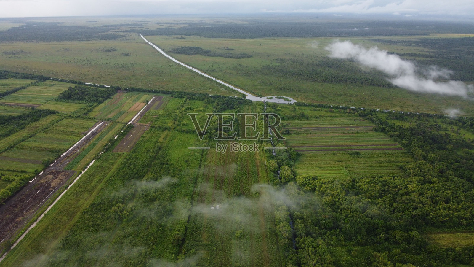 多云天气下农田的鸟瞰图照片摄影图片