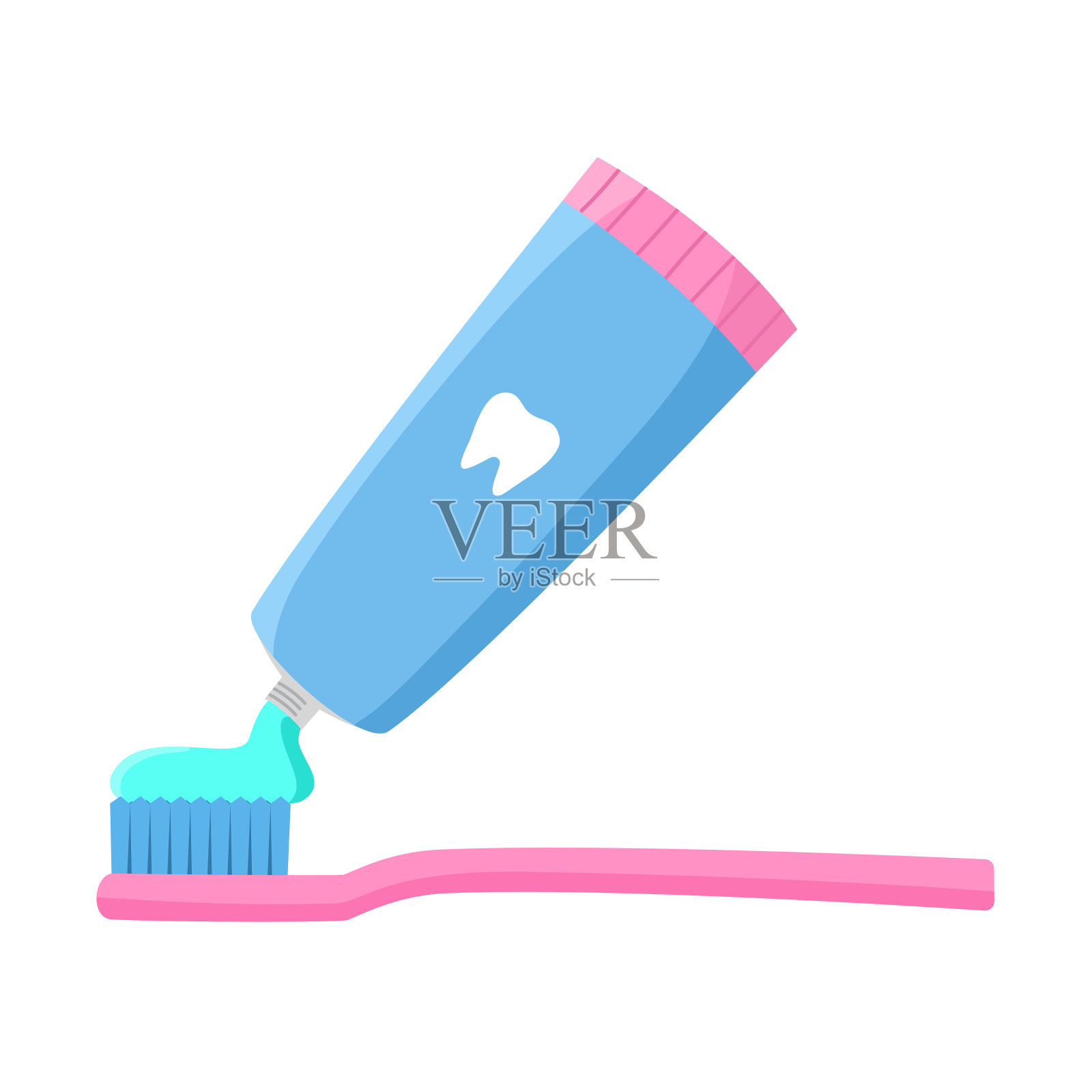 白色背景平面设计的牙刷和牙膏。牙科护理概念。插画图片素材