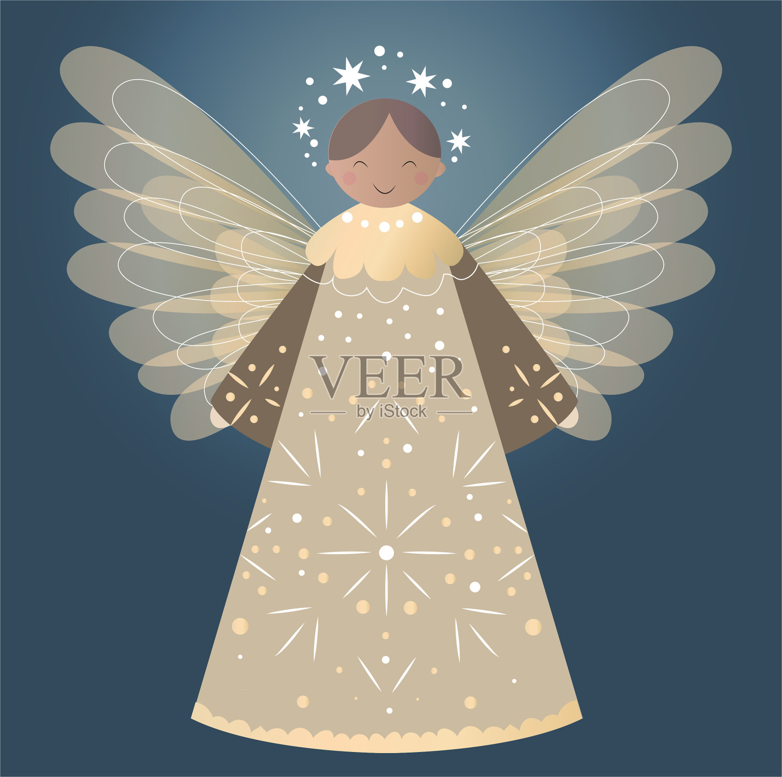 美丽而精致的圣诞天使与翅膀在温暖的金色阴影插画图片素材