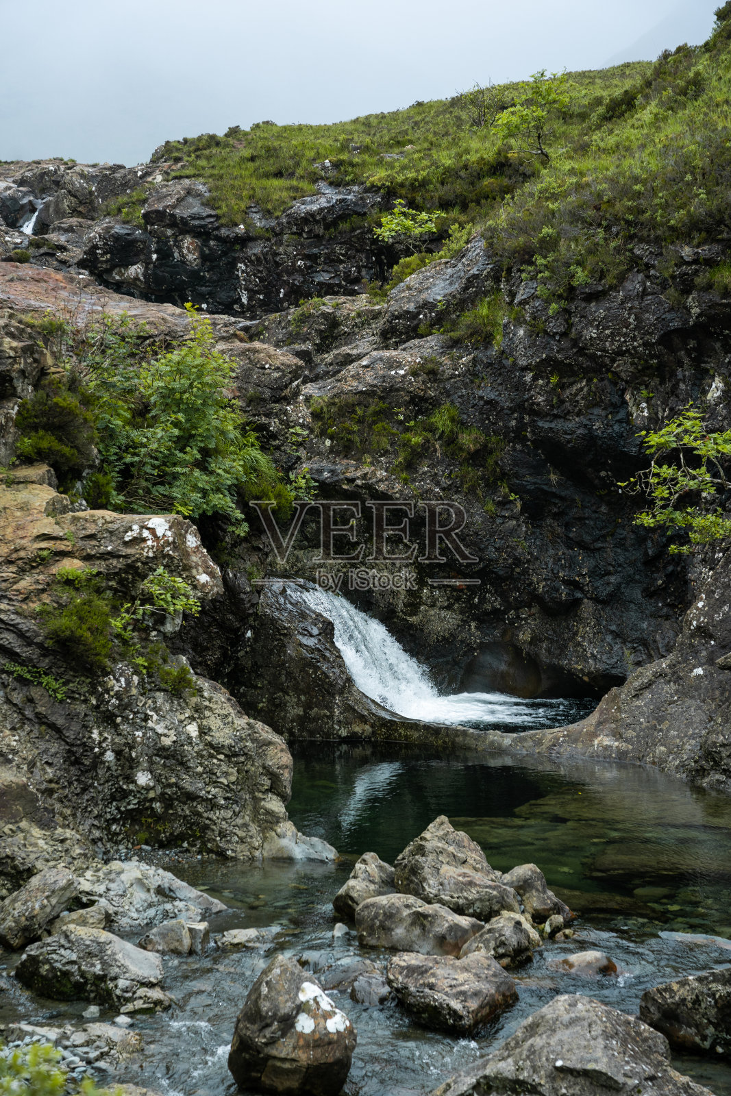 绿色景观中的瀑布照片摄影图片