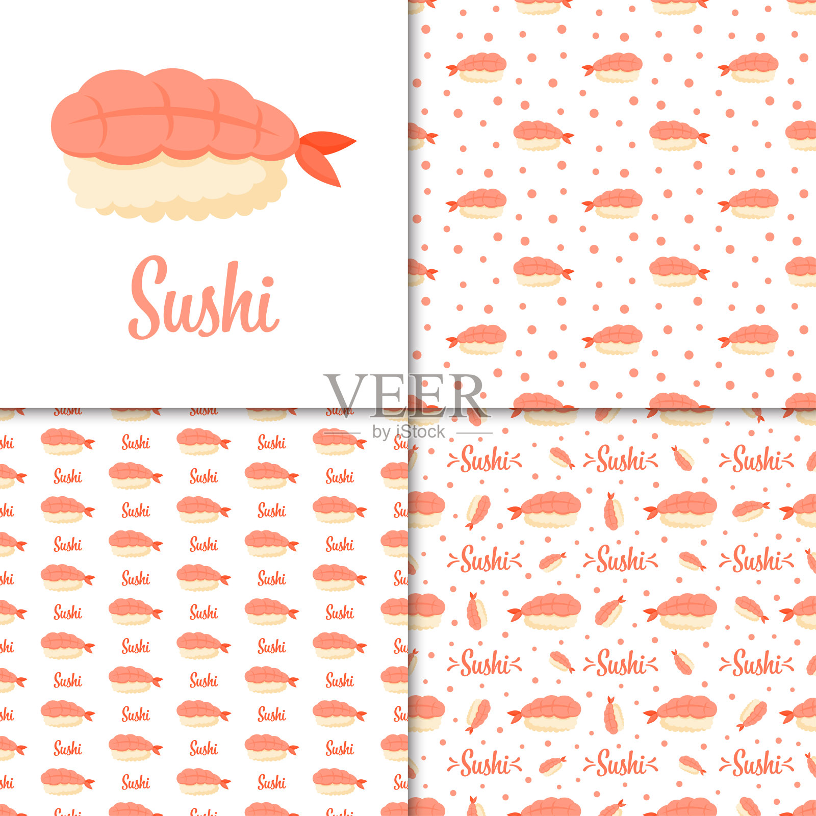 无缝花纹与寿司,用于装饰插画图片素材