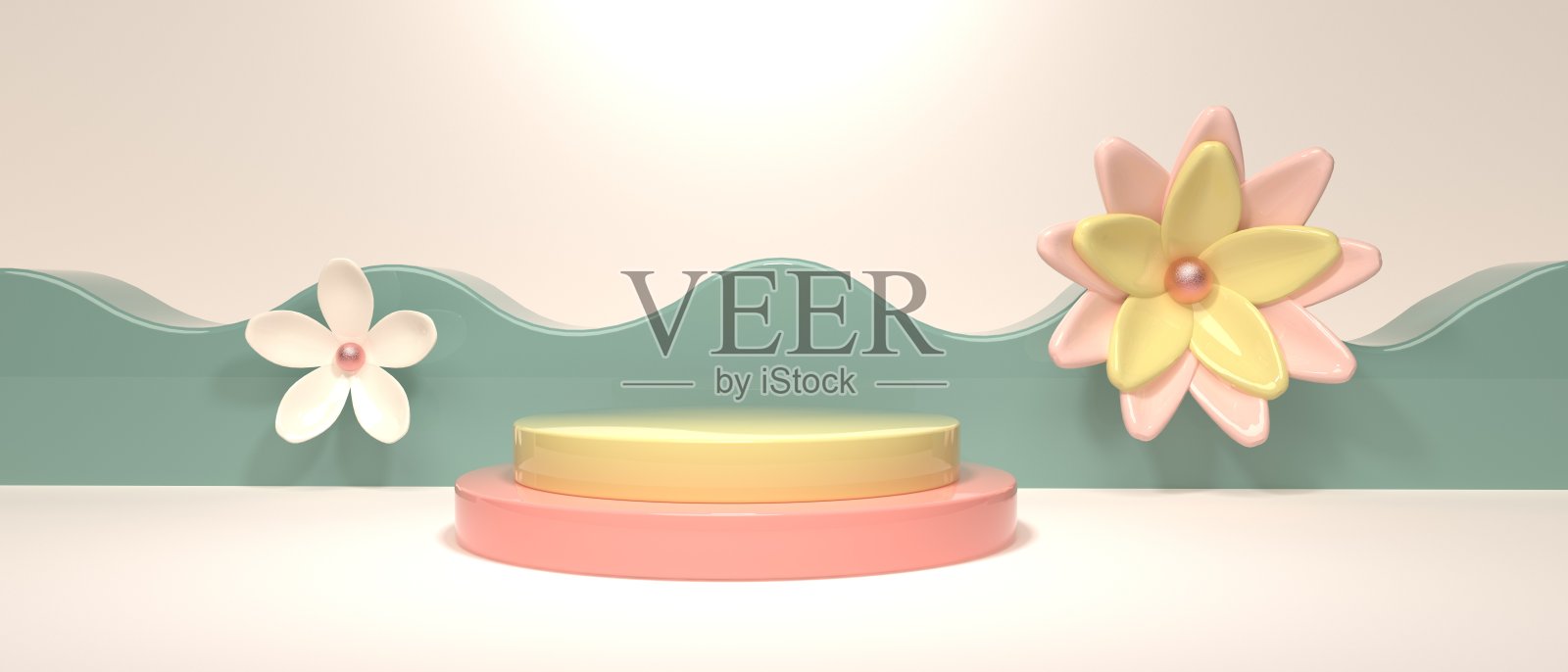 复活节主题,展示平台和柔和的花朵照片摄影图片