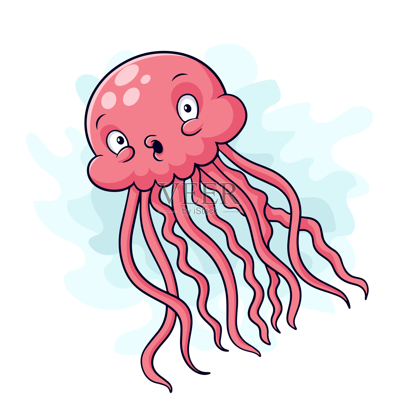 白色背景上孤立的卡通滑稽水母插画图片素材