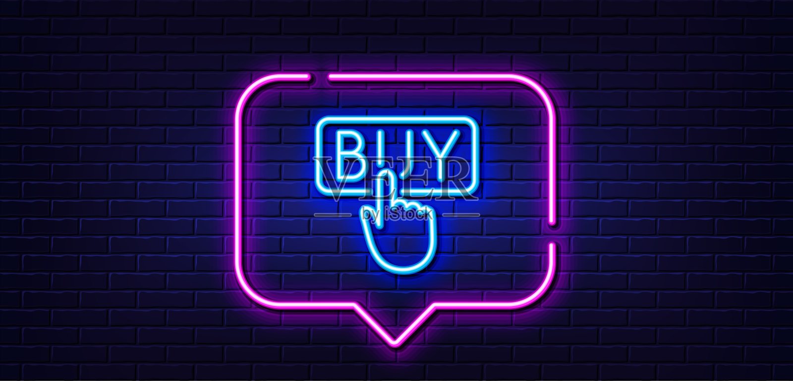 点击购买线路图标。网上购物标志。霓虹灯语音泡泡。向量插画图片素材