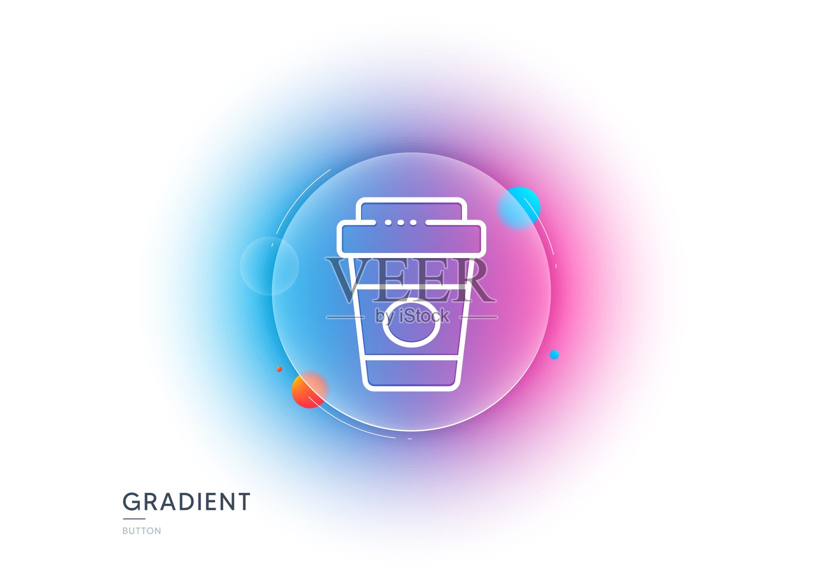 外卖咖啡线图标。热拿铁杯标志。茶饮杯。渐变模糊按钮。向量插画图片素材