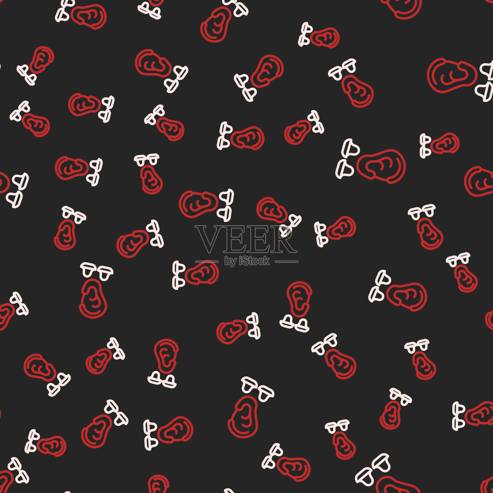 线耳塞和耳朵图标隔离无缝插画图片素材