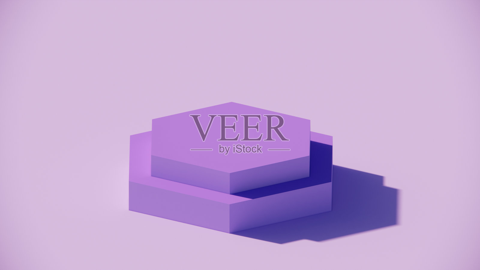 三维六边形显示站在紫色背景。照片摄影图片