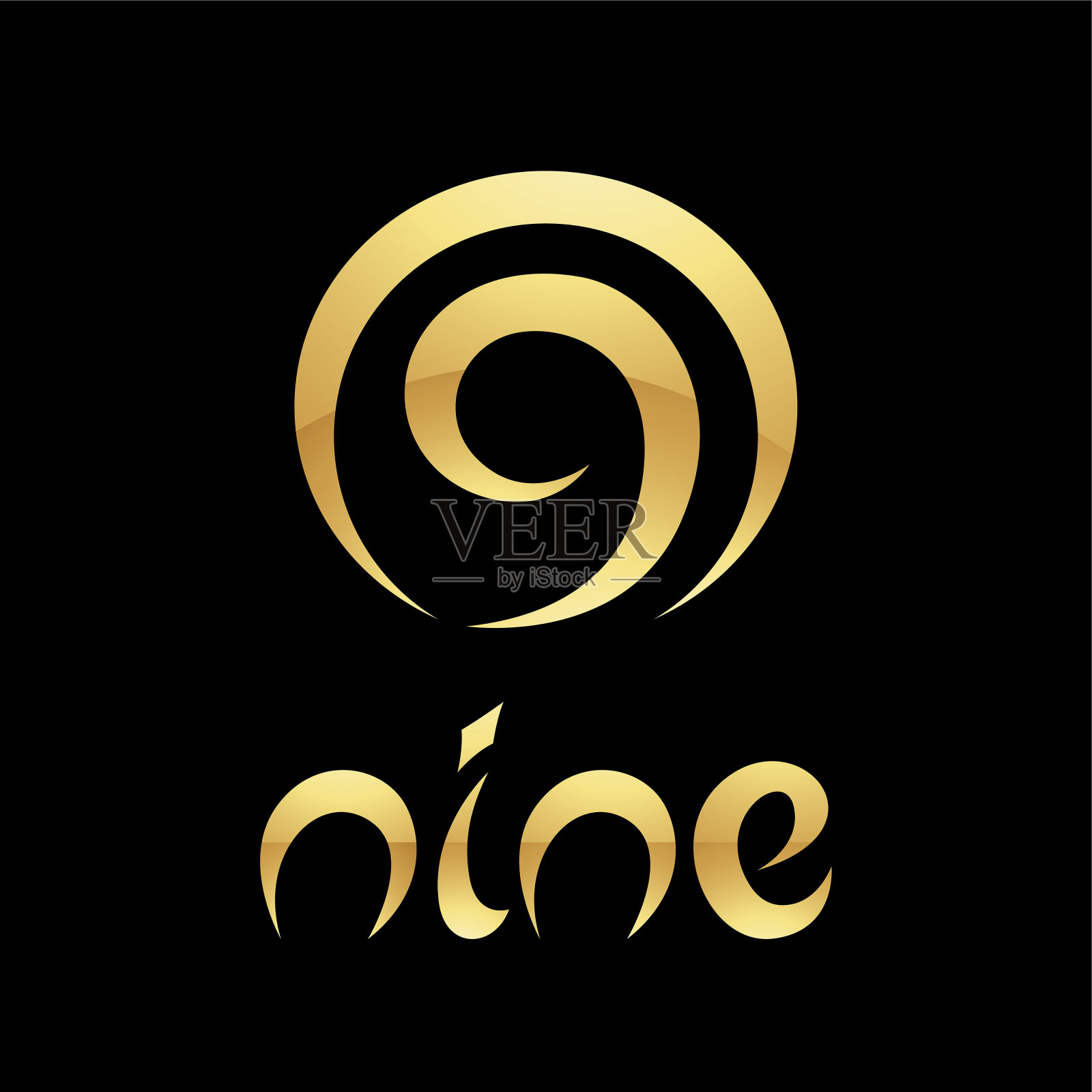 黑色背景上数字9的金色符号-图标2插画图片素材