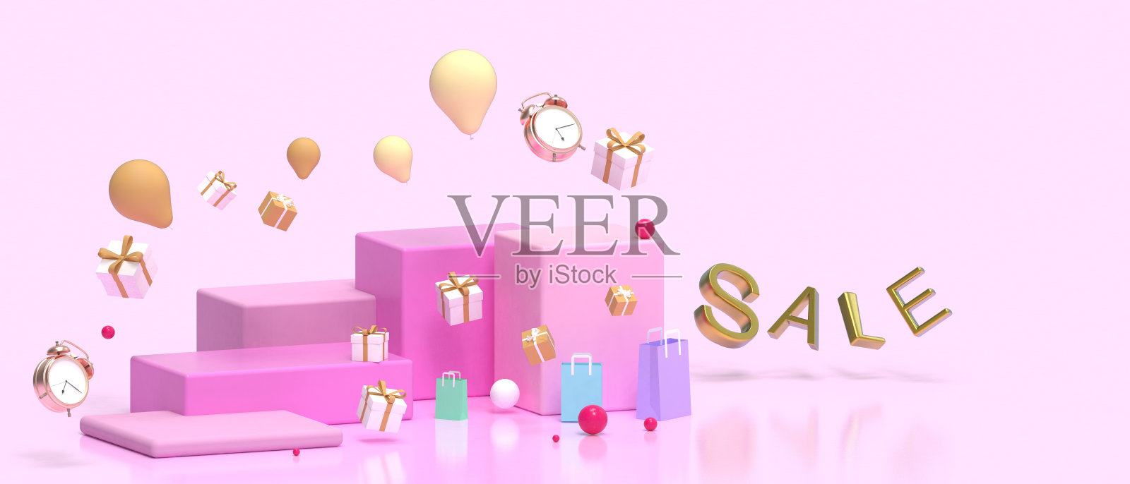 3d Podium圣诞及新年特卖。舞台展示几何形状的平台上显示-最小舞台购物在线演示粉红色背景。产品,复制空间- 3d渲染照片摄影图片