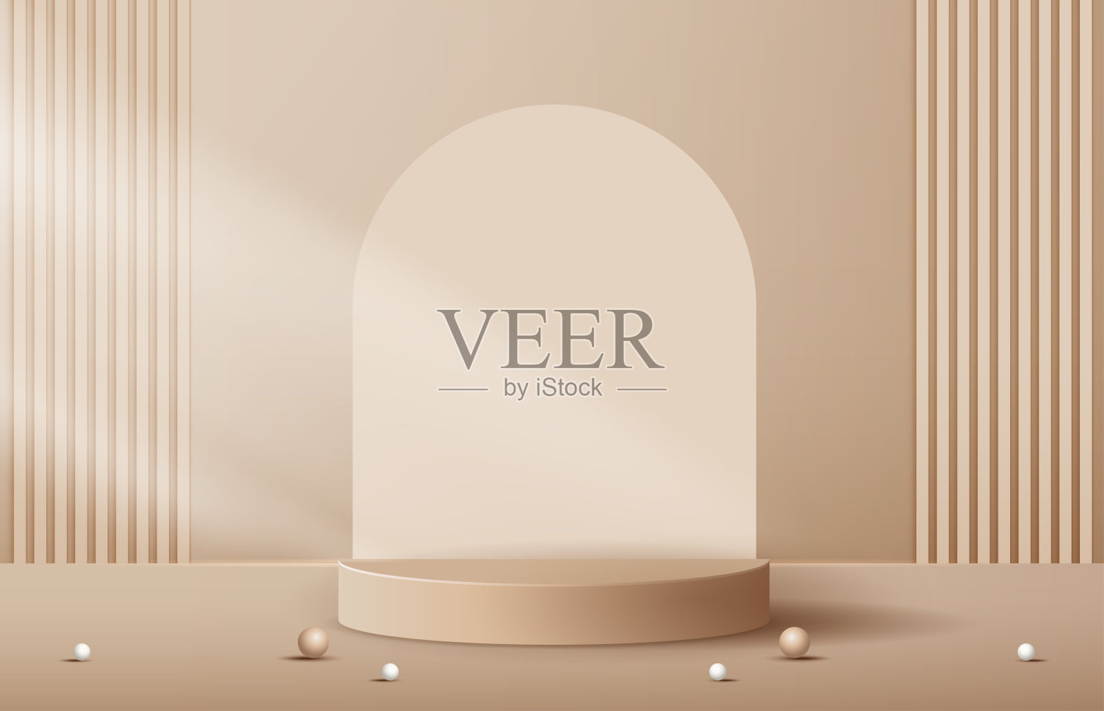 裙台形状的显示化妆品展示圣诞节或新年。站在棕色背景的产品展示与圣诞树圣诞。矢量设计。插画图片素材