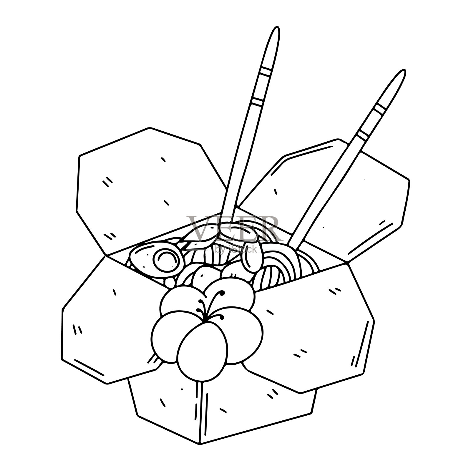 纸盒面虾仁和蔬菜手绘涂鸦风格。插画图片素材