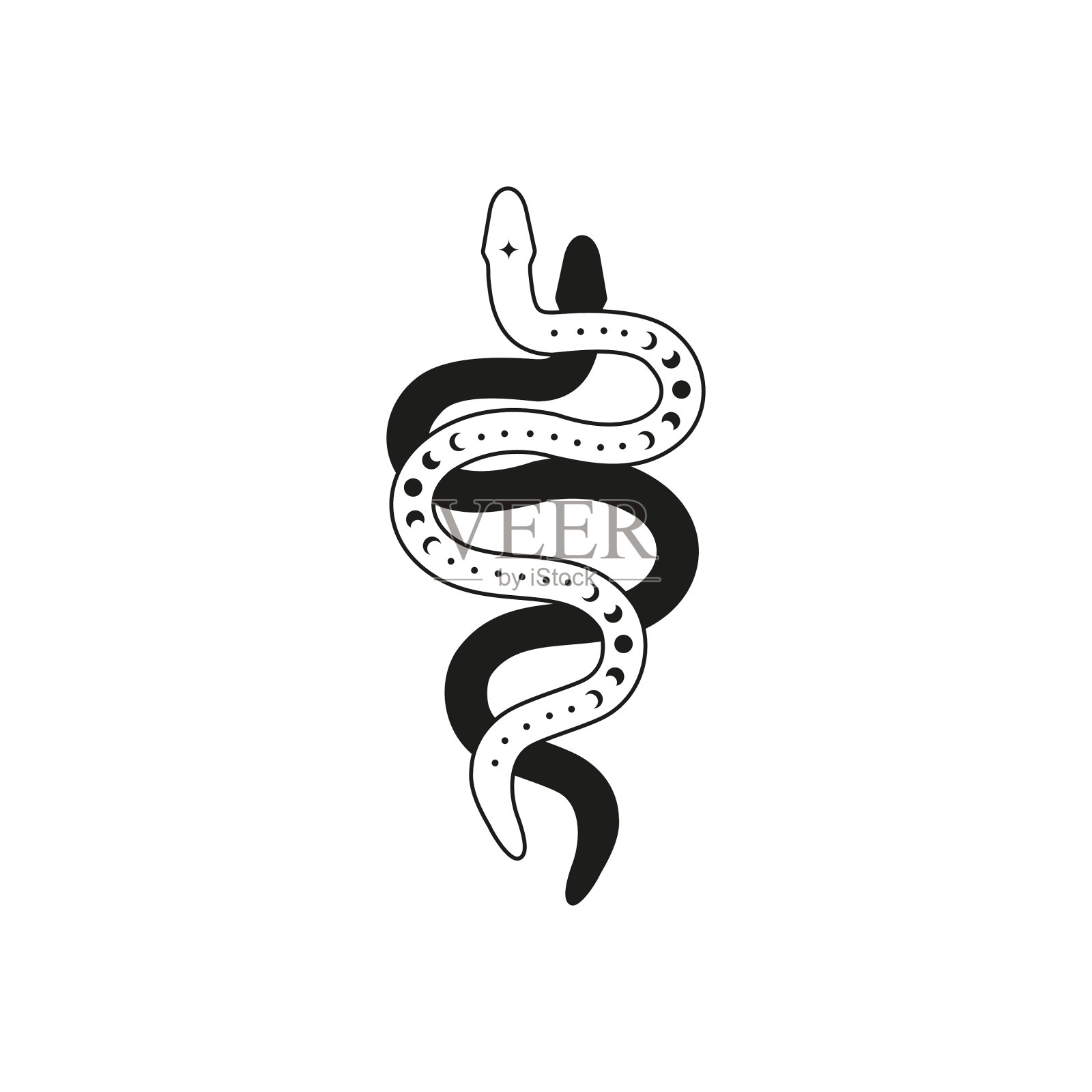 两条天蛇,黑色,轮廓与月亮设计元素图片