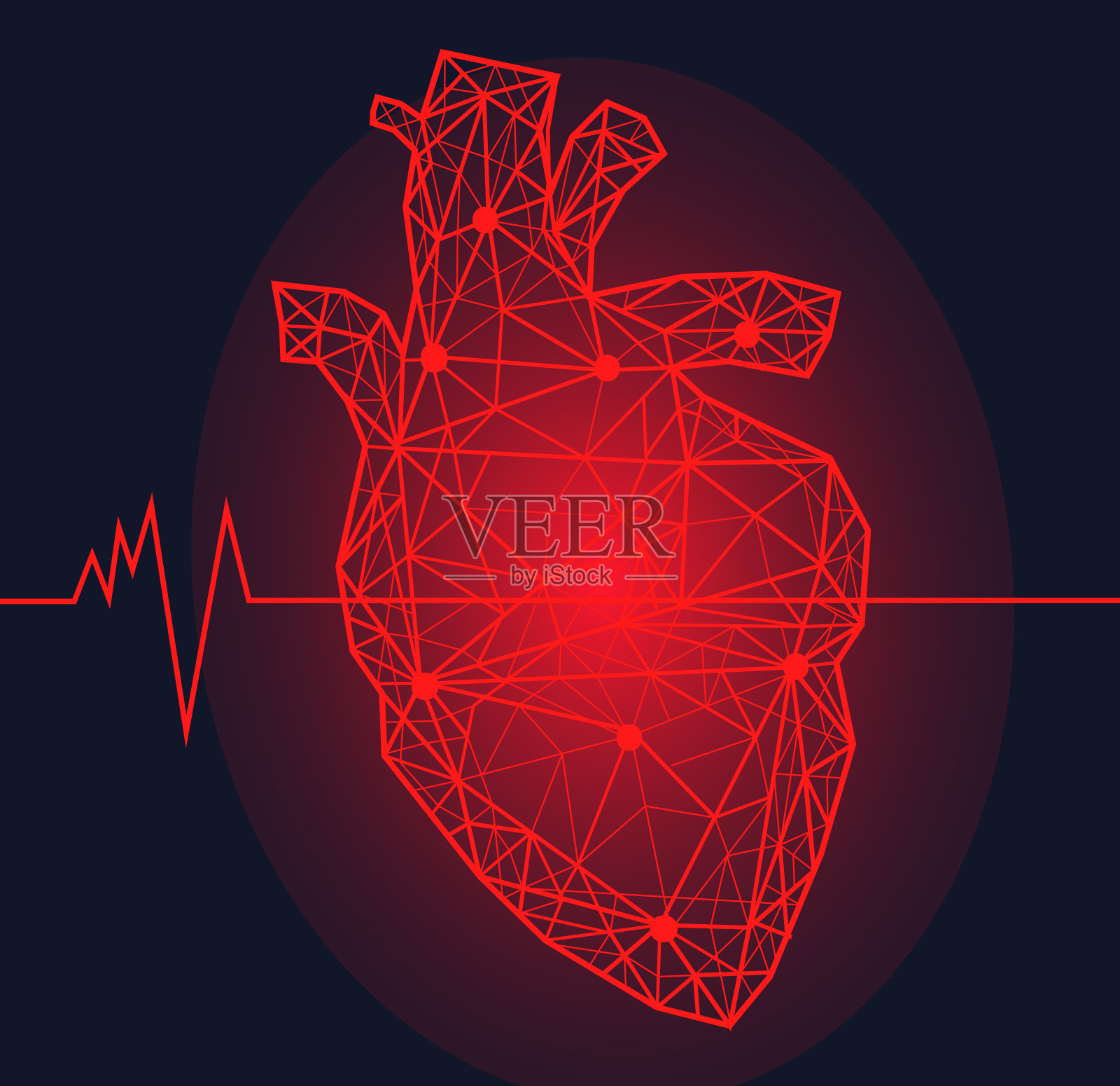 解剖人类心脏,有疼痛区。心血管系统器官现代三维体积图像插画图片素材