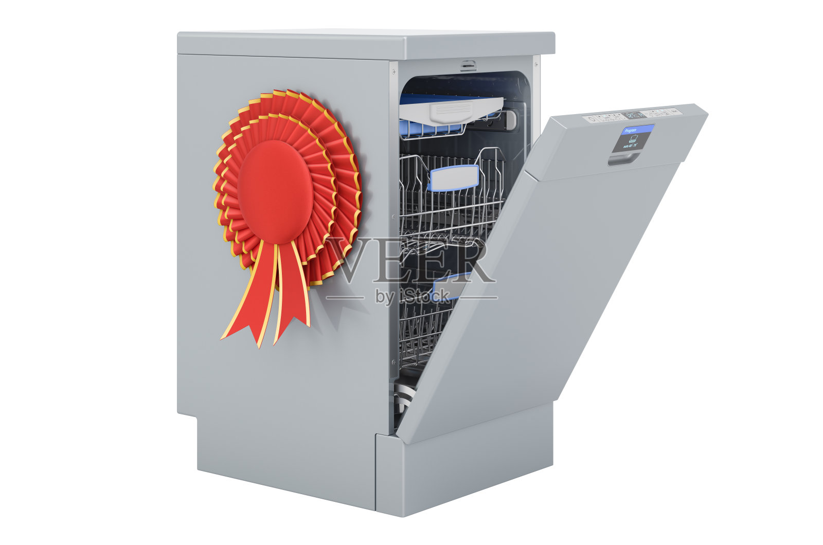 洗碗机与最佳选择徽章,3D渲染照片摄影图片