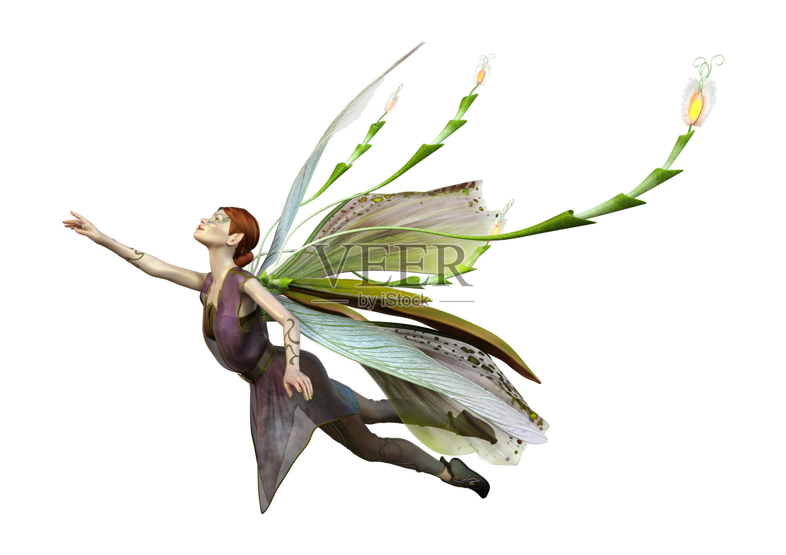 三维渲染森林仙女在白色照片摄影图片