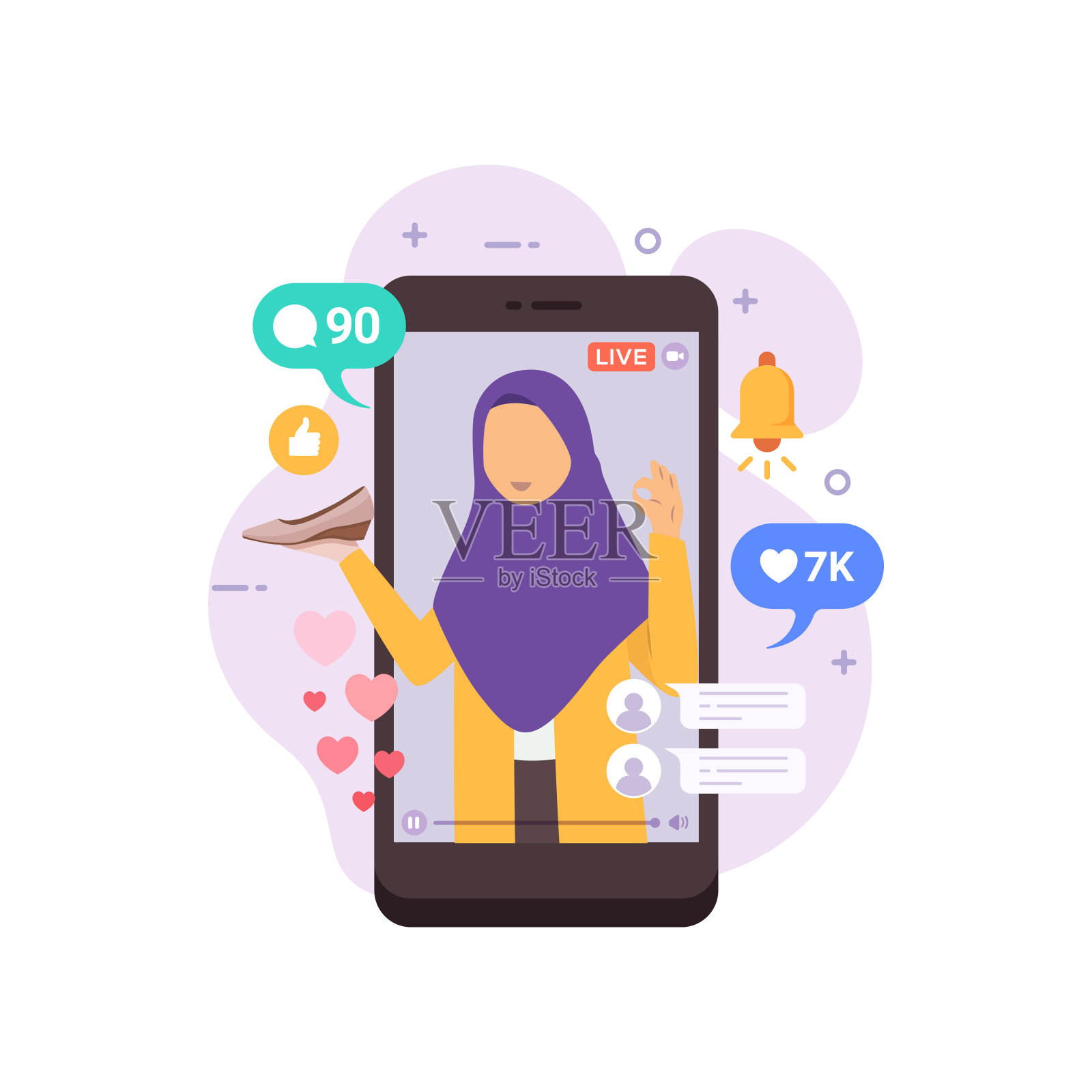 在直播矢量插图上销售产品插画图片素材