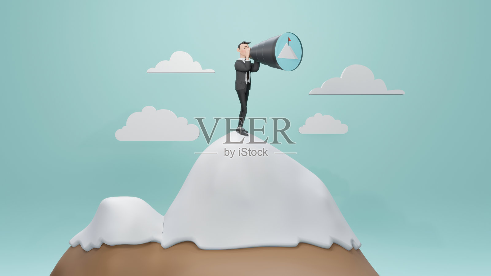 3 d渲染。志存高远,实现事业目标;成功的动力;挑战和胜利的决心;照片摄影图片