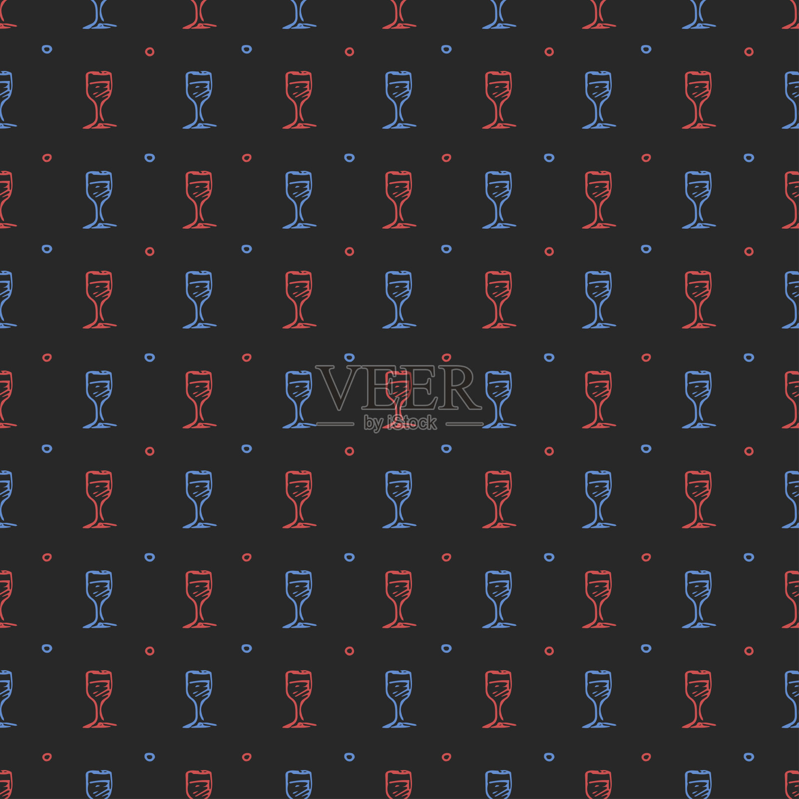 无缝的葡萄酒图案。矢量涂鸦插图与酒。葡萄酒图案插画图片素材