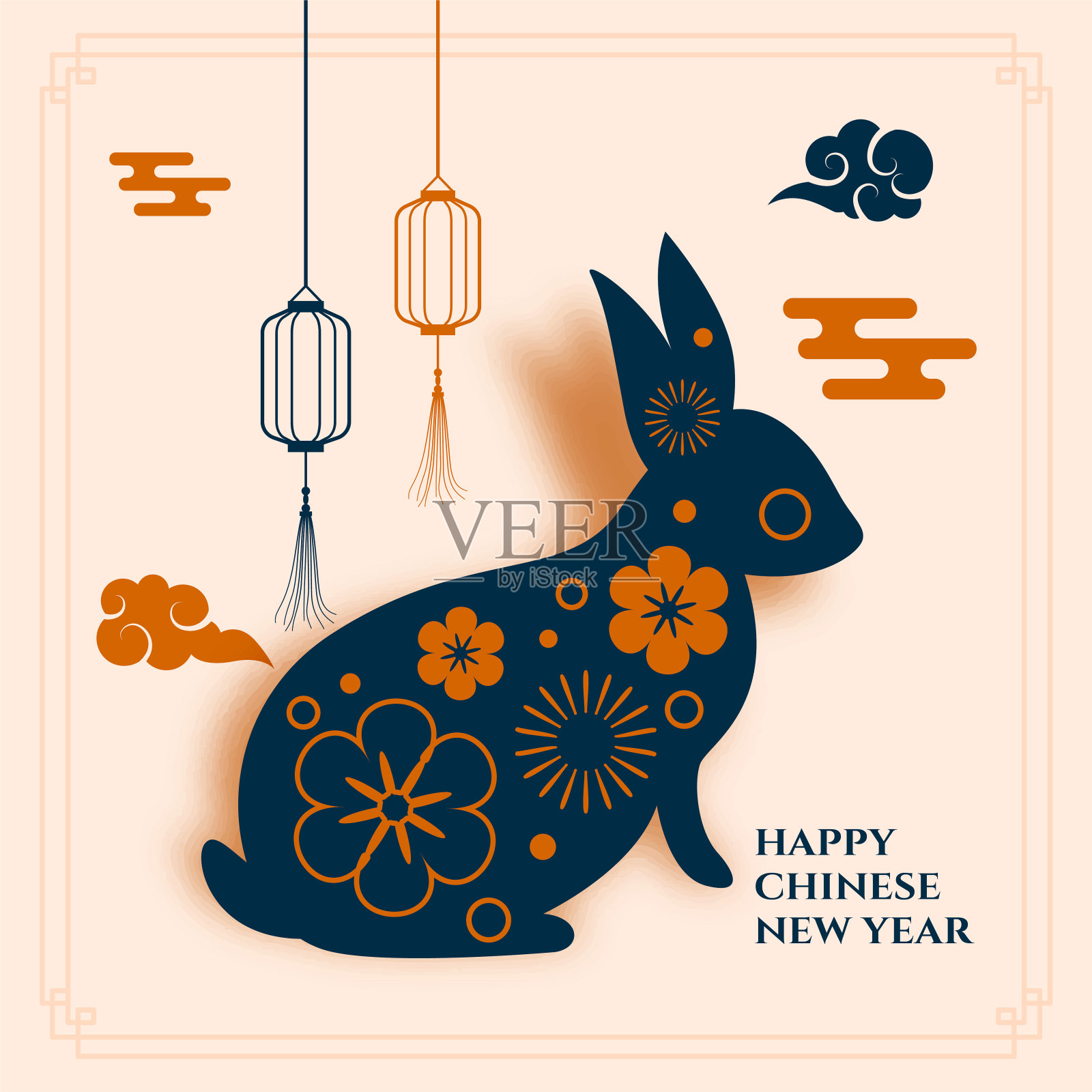 平纸风格的中国新年节日背景设计元素图片