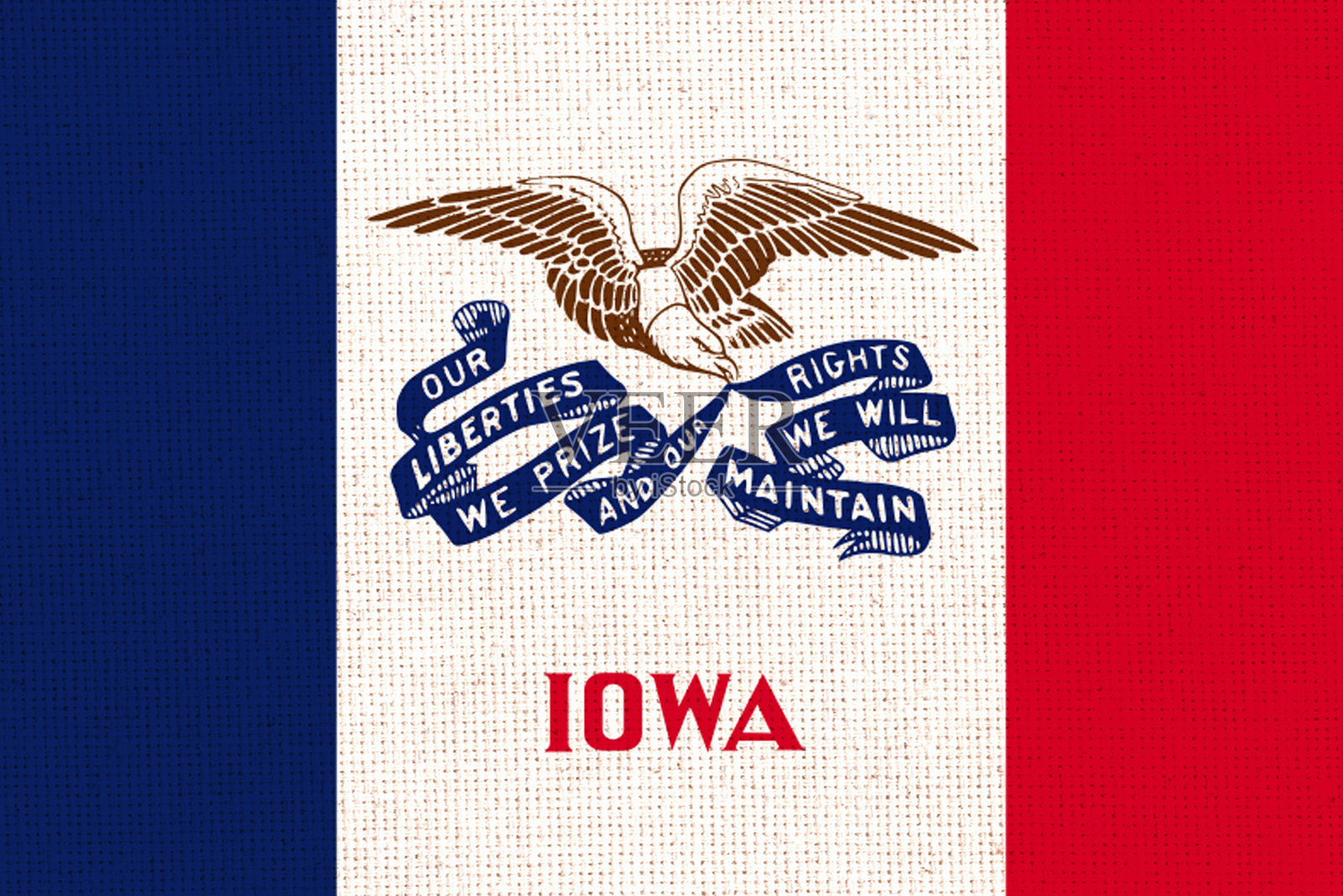 美国爱荷华州的旗帜。爱荷华州的象征。织物纹理照片摄影图片