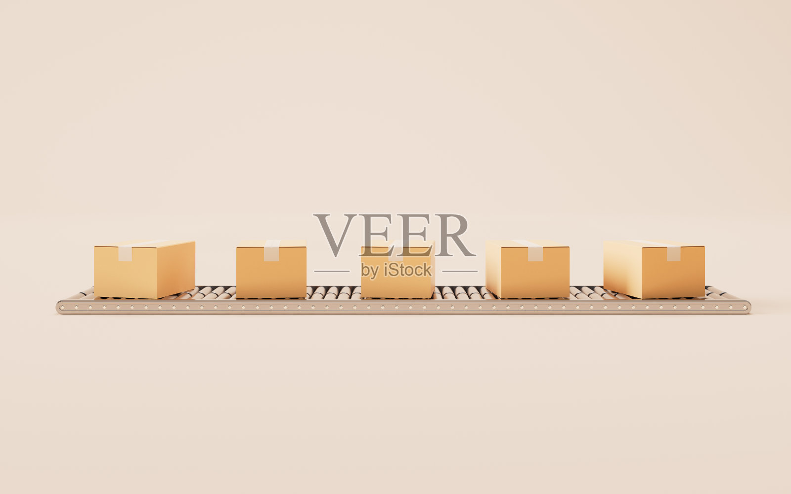 包装盒及输送带,三维效果图。照片摄影图片