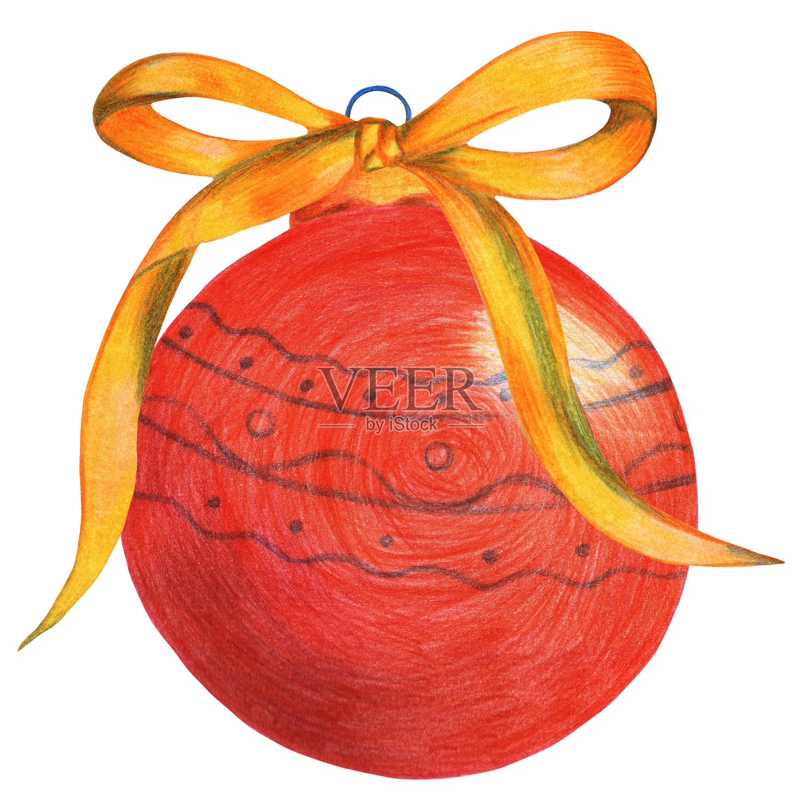 彩色铅笔在白色背景上画的圣诞红色小玩意。插画图片素材