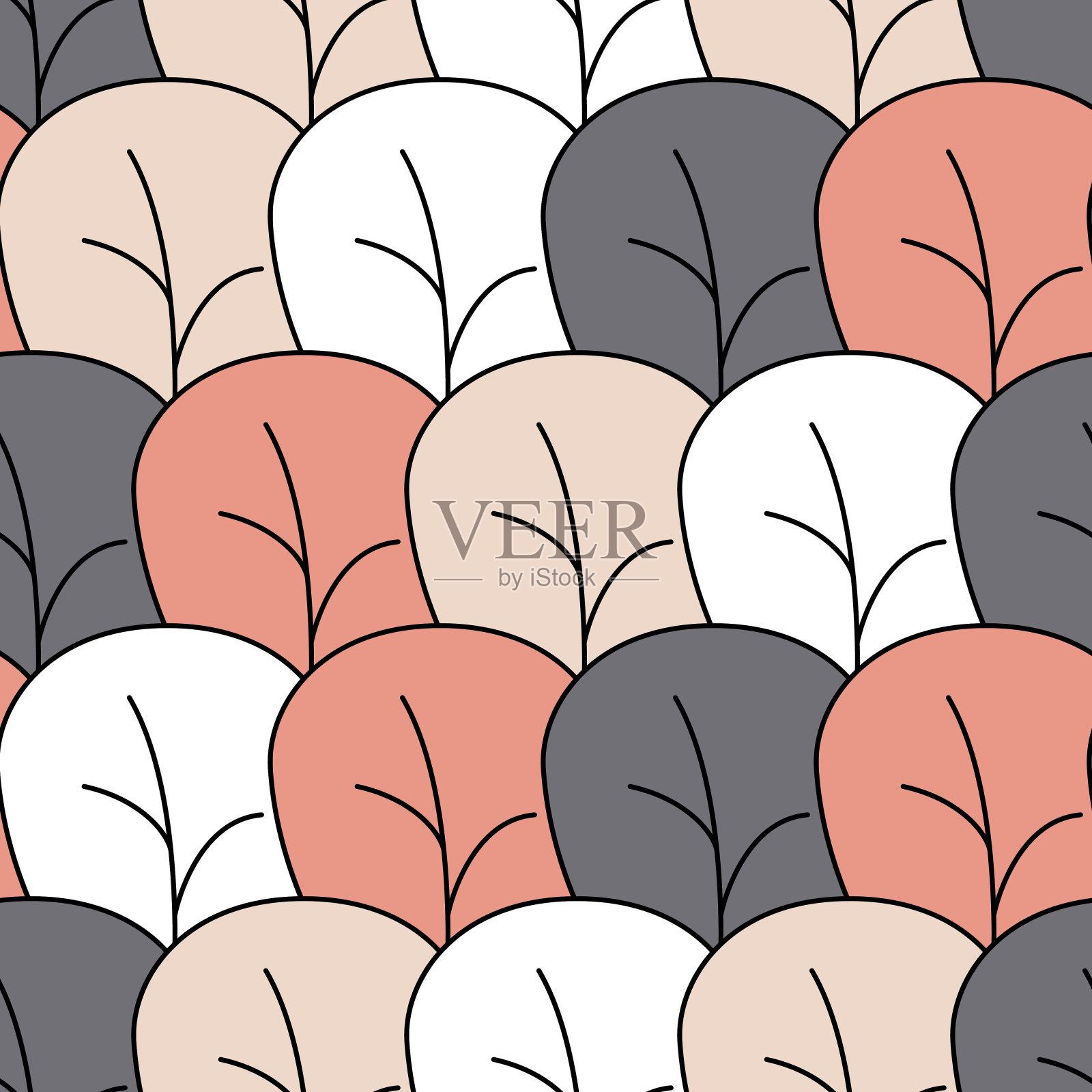 粉白灰叶无缝图案可爱的平面手绘背景插画图片素材