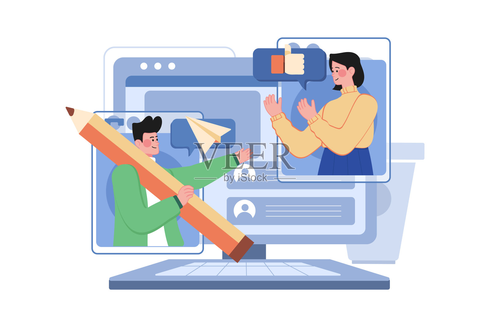 员工参加在线会议白色背景的插图概念插画图片素材