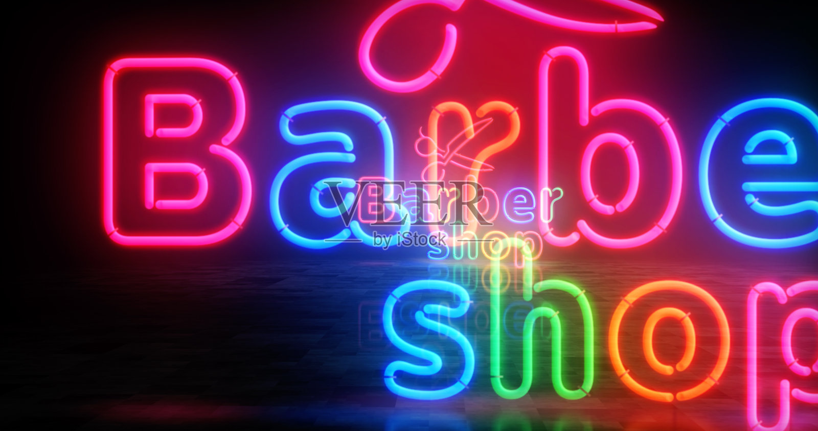 理发店和理发店霓虹灯3d插图照片摄影图片