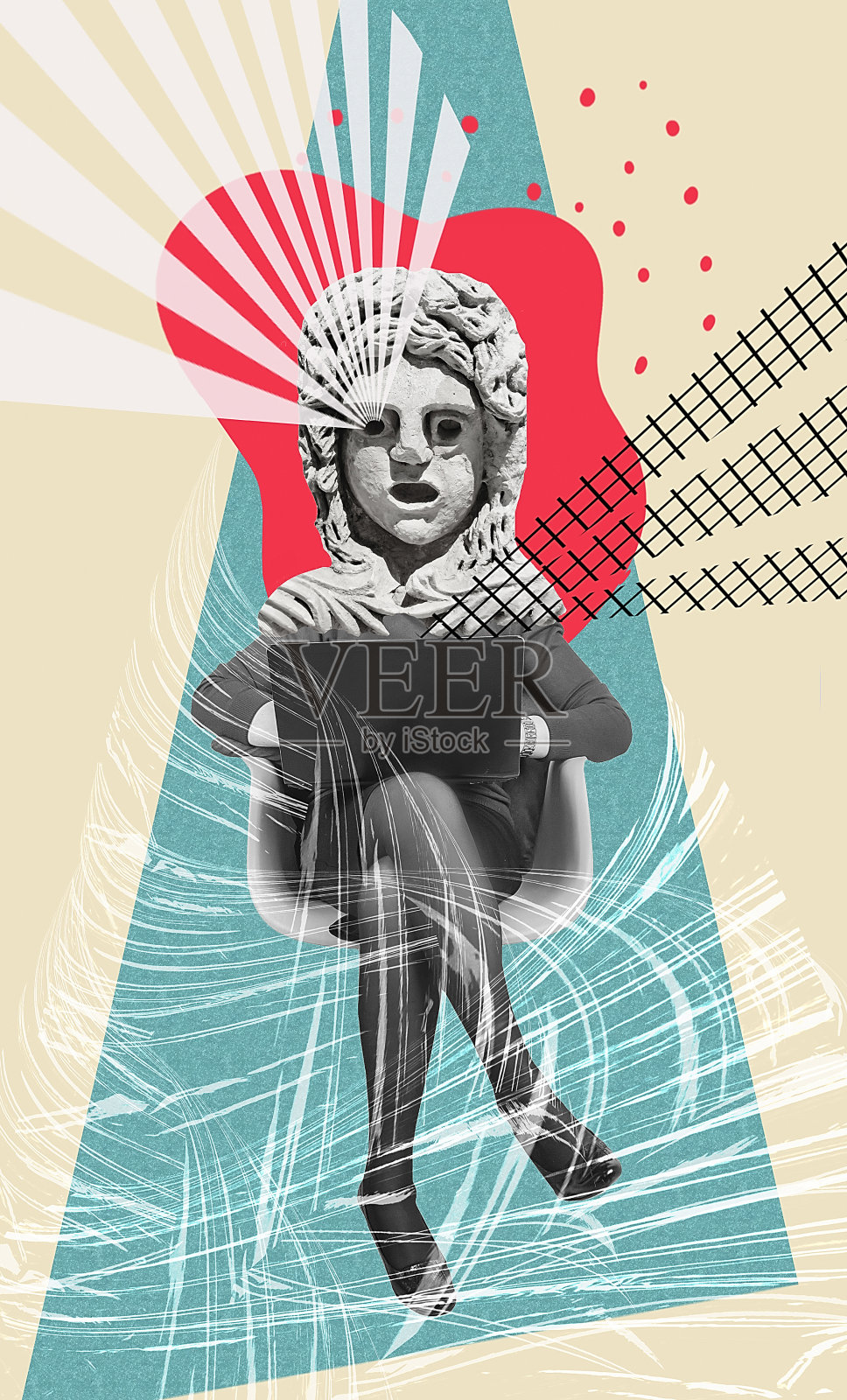 创意艺术设计的思想积极的人认为使用上网本聊天的人孤立的绘画背景。插画图片素材