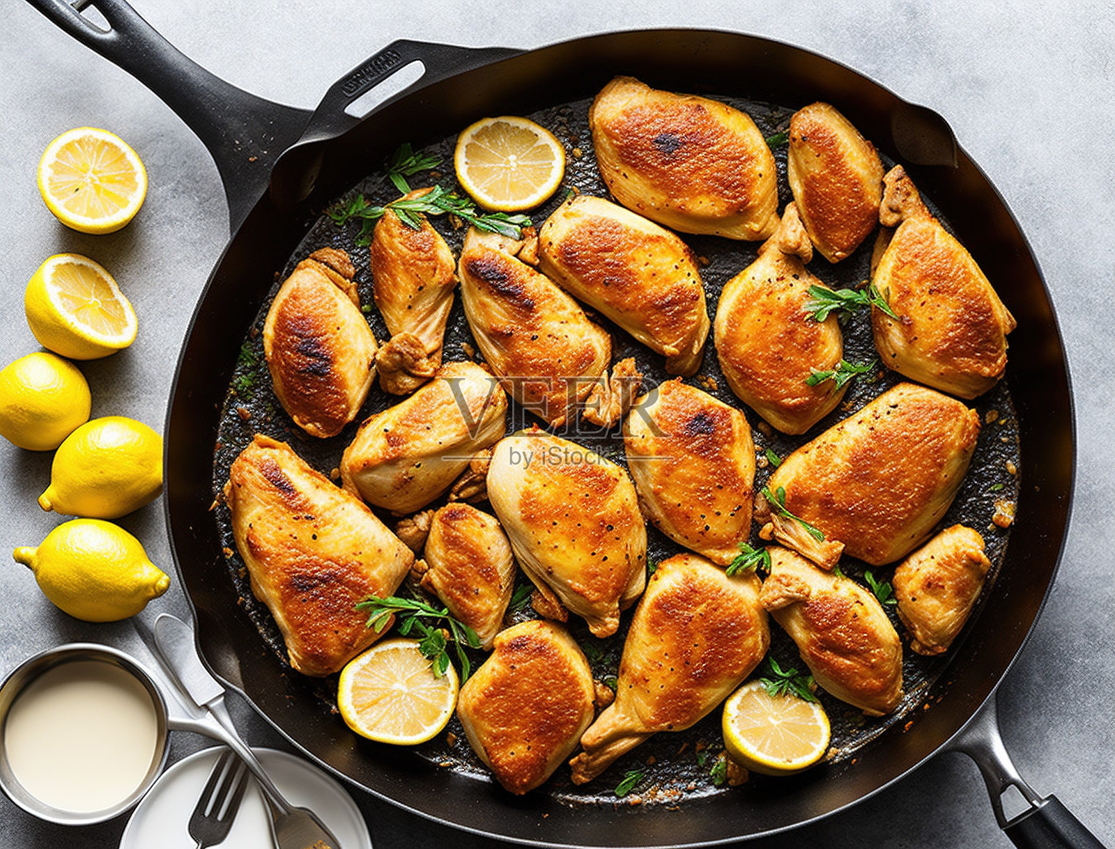 一盘美味的鲜去骨鸡,大腿片照片摄影图片