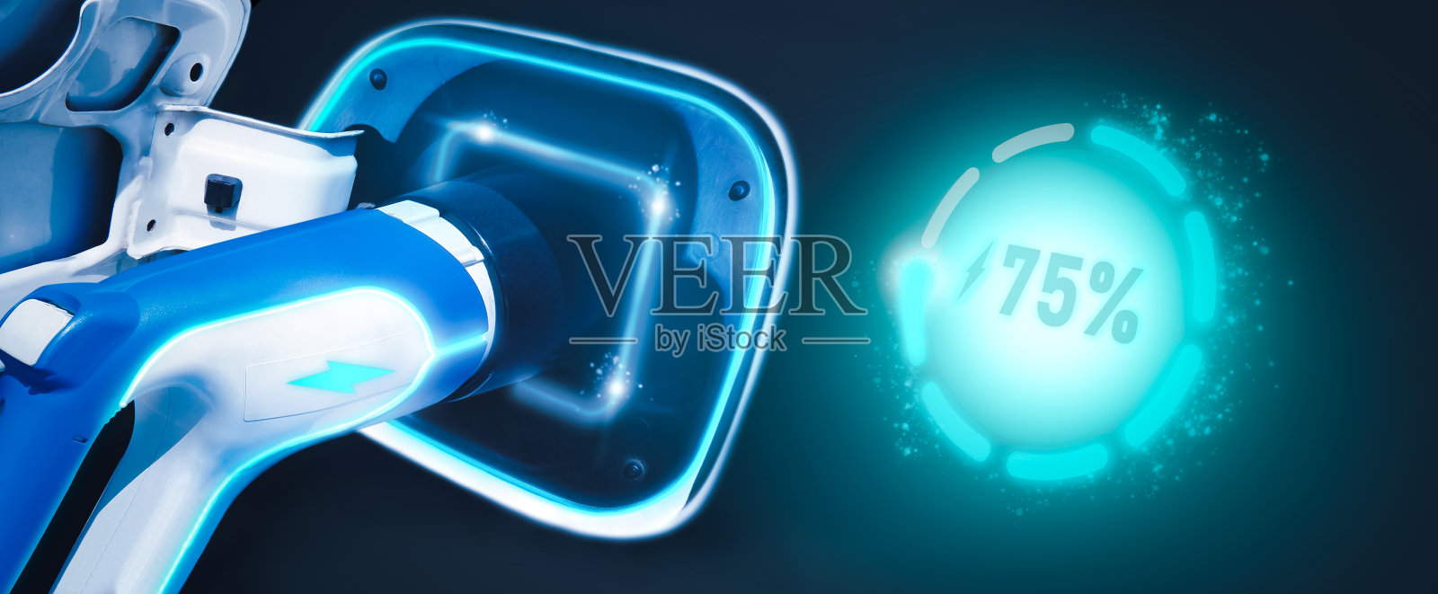 EV电池充电的电动汽车电池电量指示器照片摄影图片