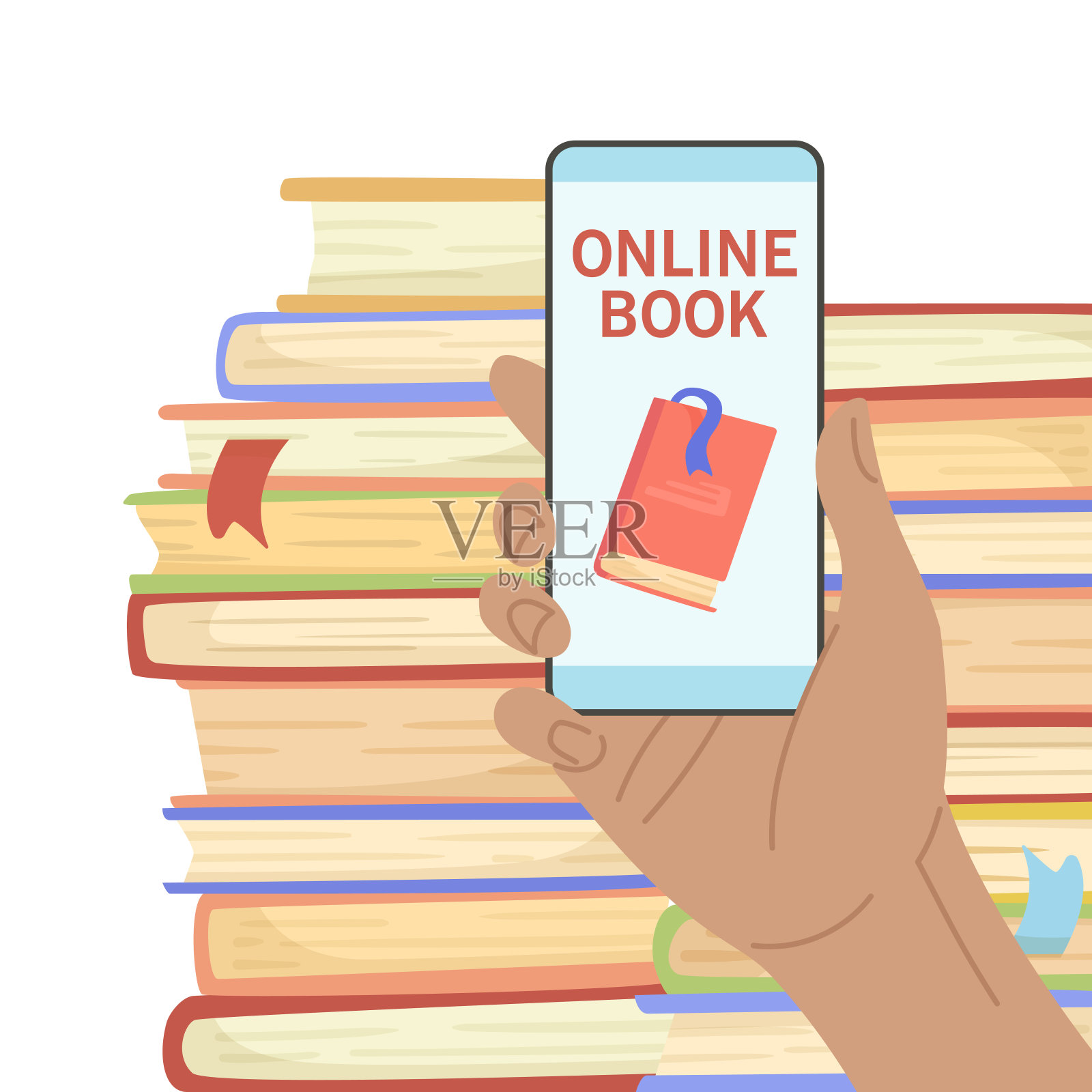 手持电话与书在屏幕矢量插图插画图片素材