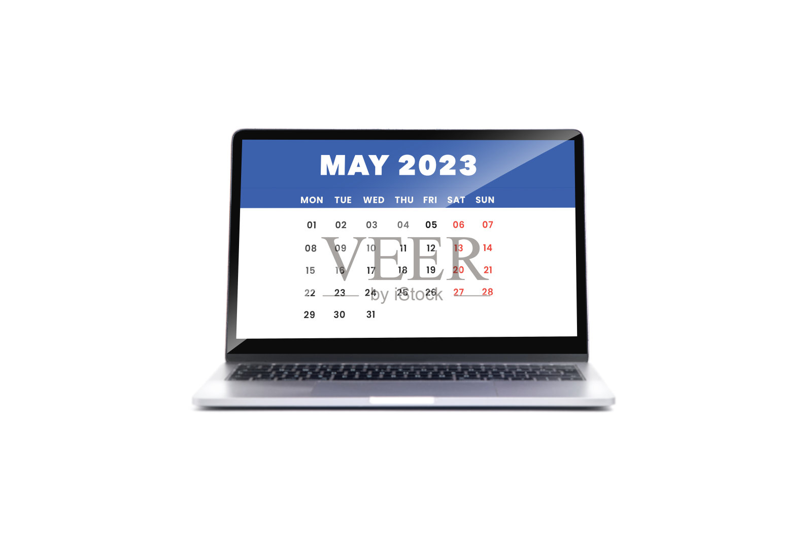 电脑屏幕上的2023年5月日历照片摄影图片