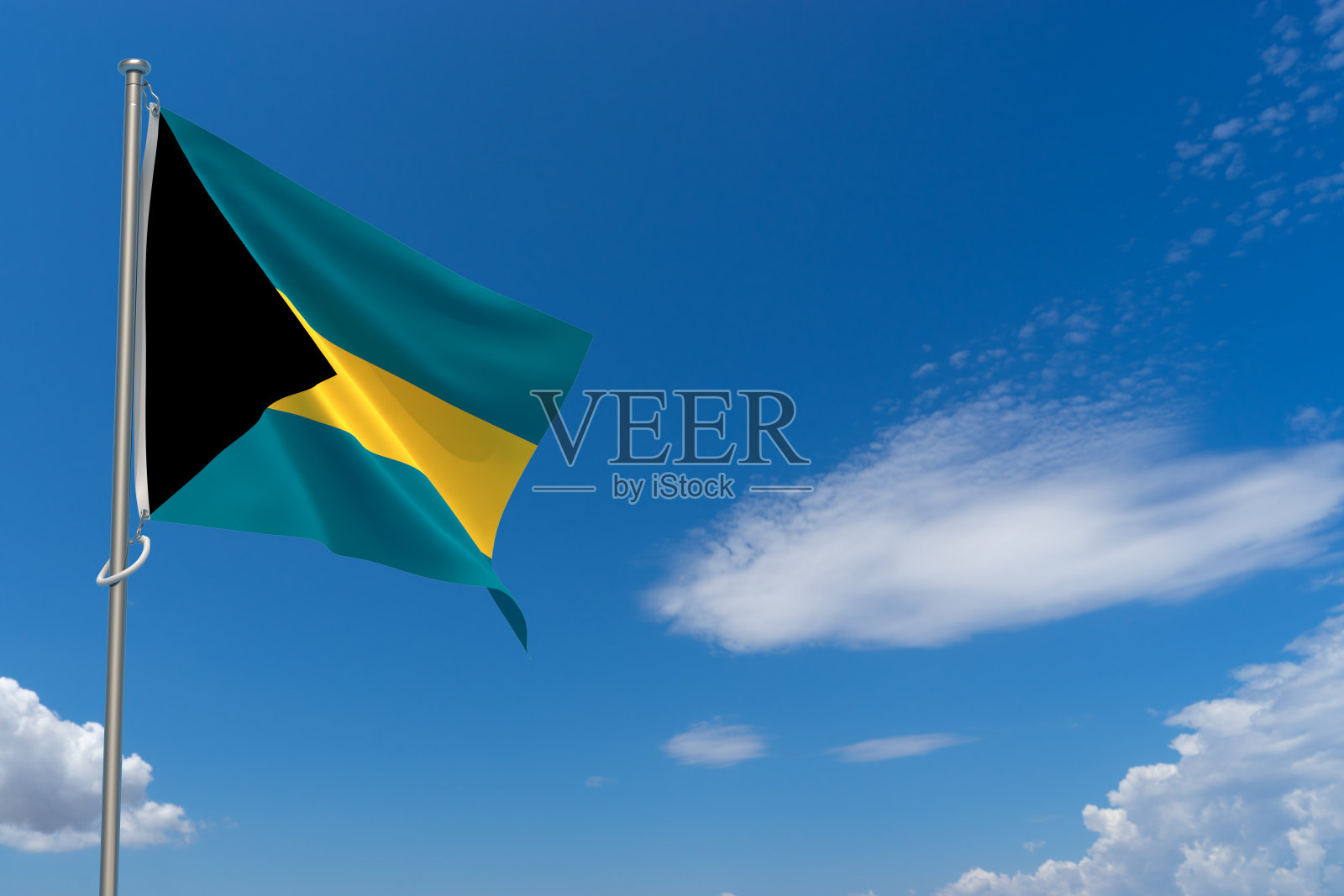 巴哈马群岛的旗帜在蓝天的背景。三维演示照片摄影图片