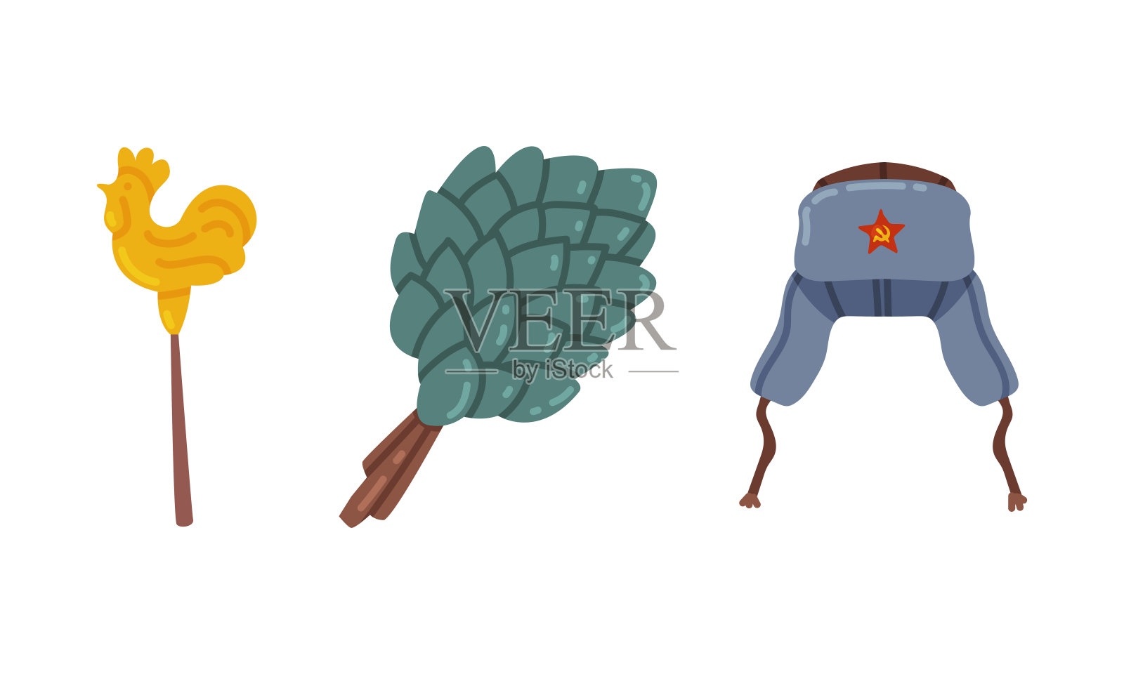 浴或桑拿梳和帽子与耳朵襟翼作为俄罗斯符号矢量集插画图片素材