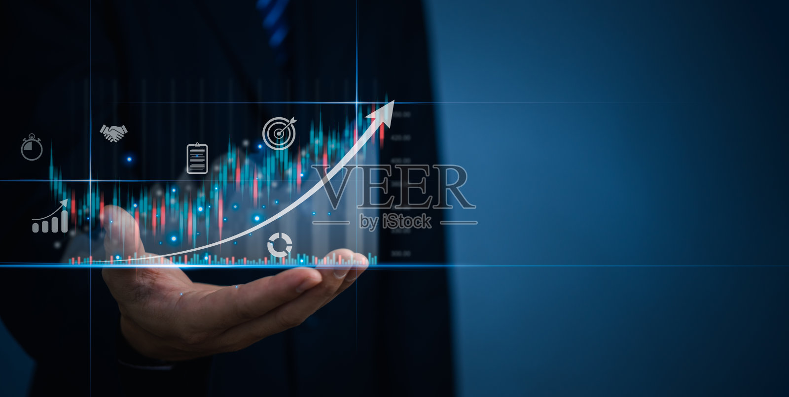 业务增长计划和战略,股票市场投资基金和数字资产。商业外汇交易图金融数据技术和投资虚拟全息图概念。照片摄影图片