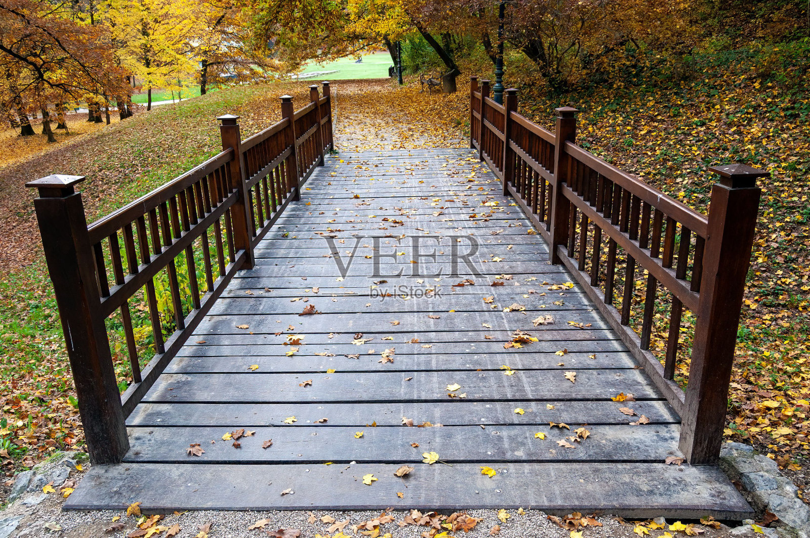 克罗地亚萨格勒布Maksimir公园的木桥照片摄影图片