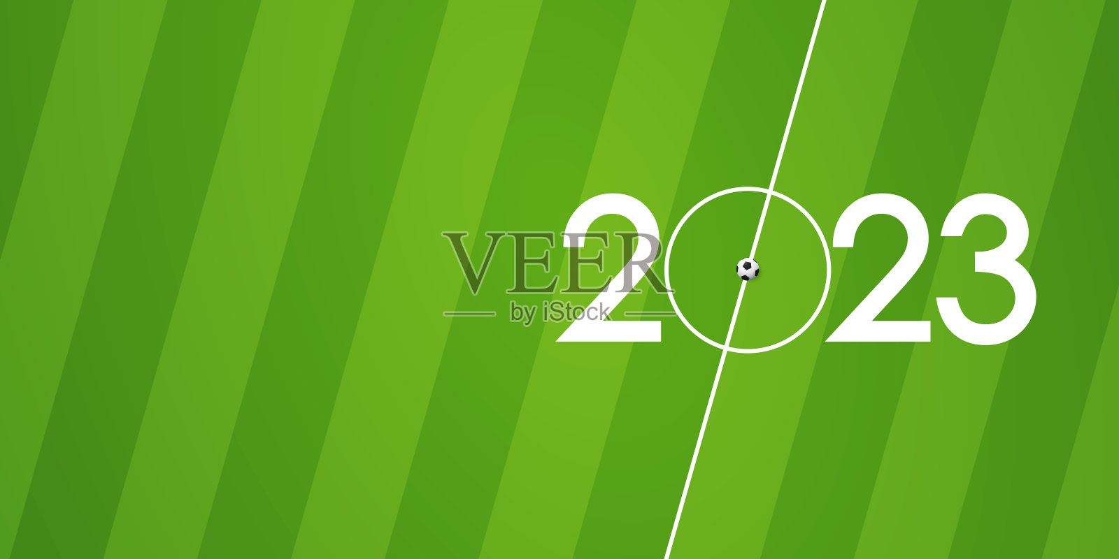 2023新年快乐横幅模板设计与经典足球和装饰足球或足球行业的概念。剪纸风格的新年运动横幅。插画图片素材