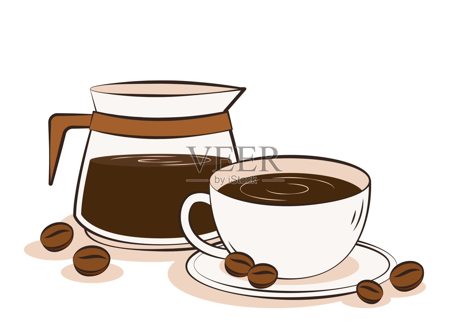 美式咖啡载体。白色背景的咖啡杯和咖啡杯。插画图片素材