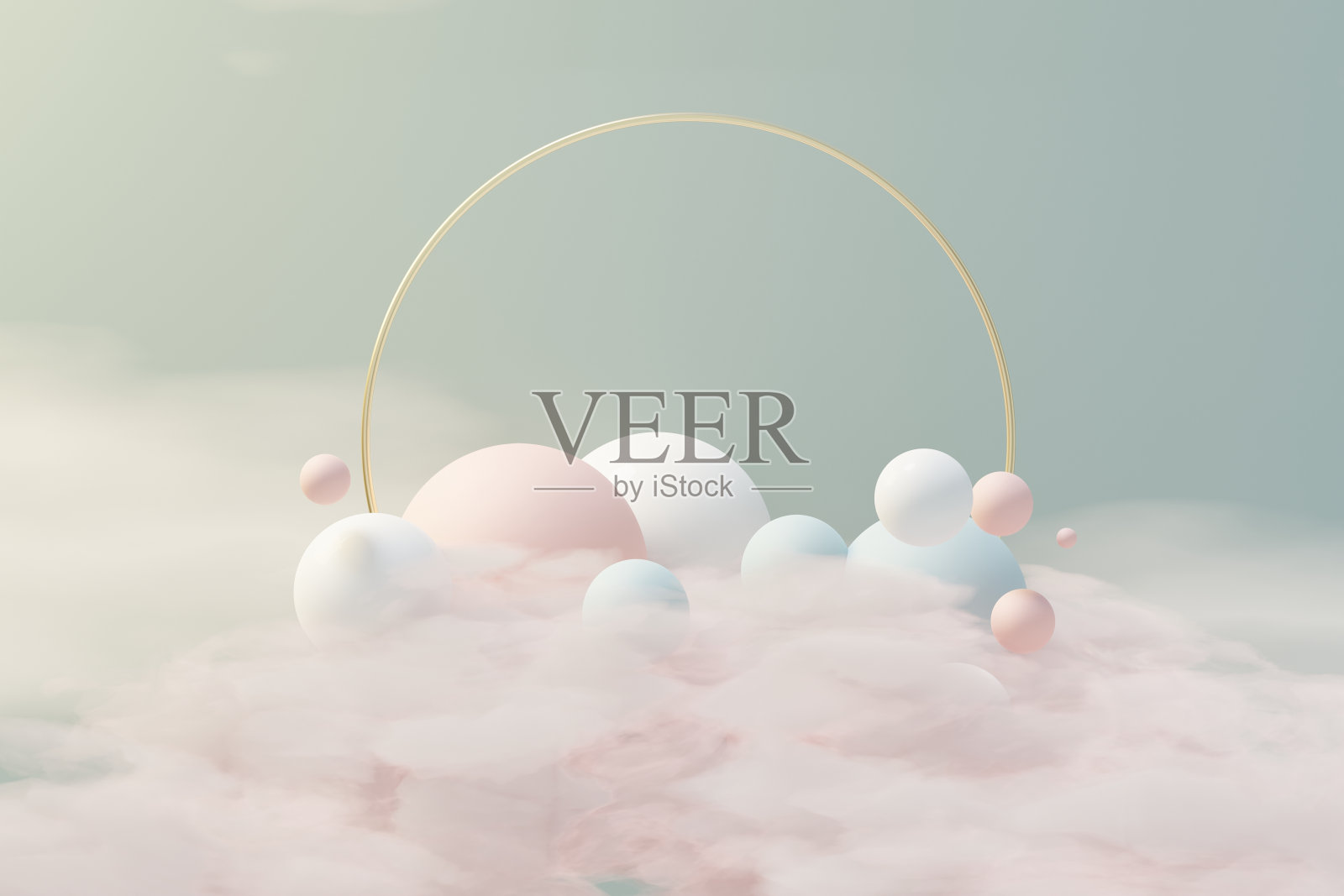 3d渲染的粉彩球,肥皂泡,斑点,漂浮在空气上孤立的粉彩背景。抽象的场景。照片摄影图片